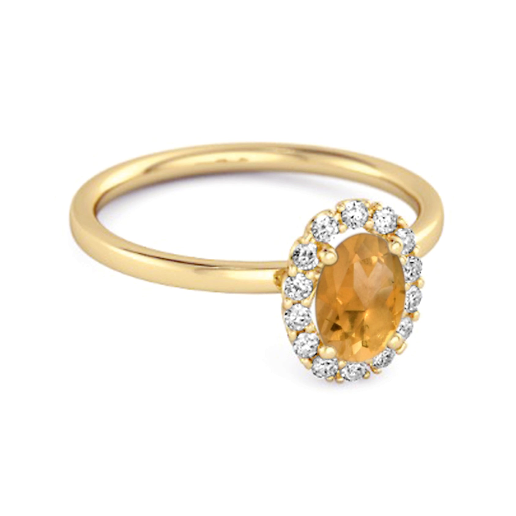 Citrine Solitaire Halo Accents Ring – Sterling Silver