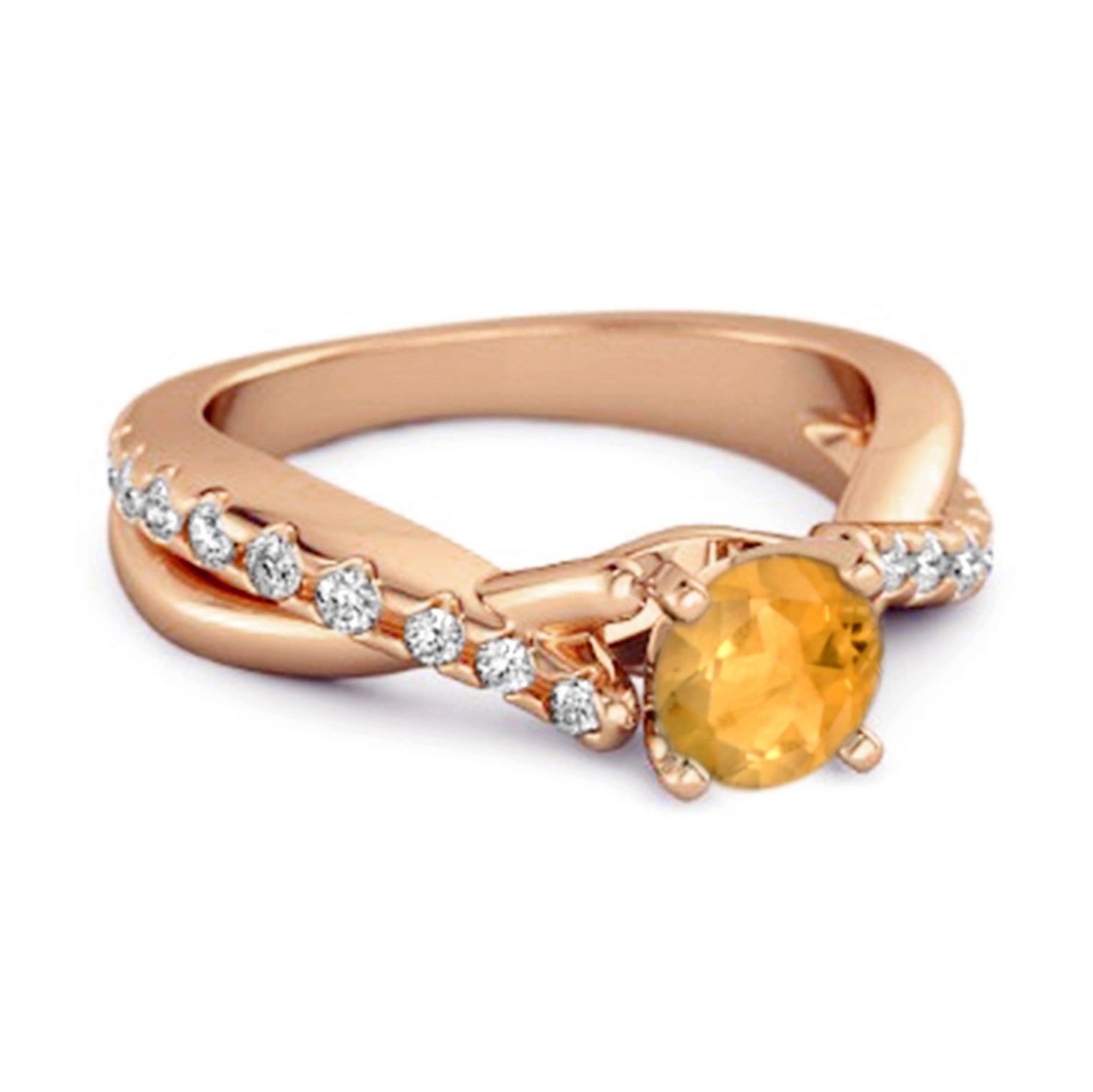 Anello con gambo intrecciato in argento sterling 925 con accenti di citrino