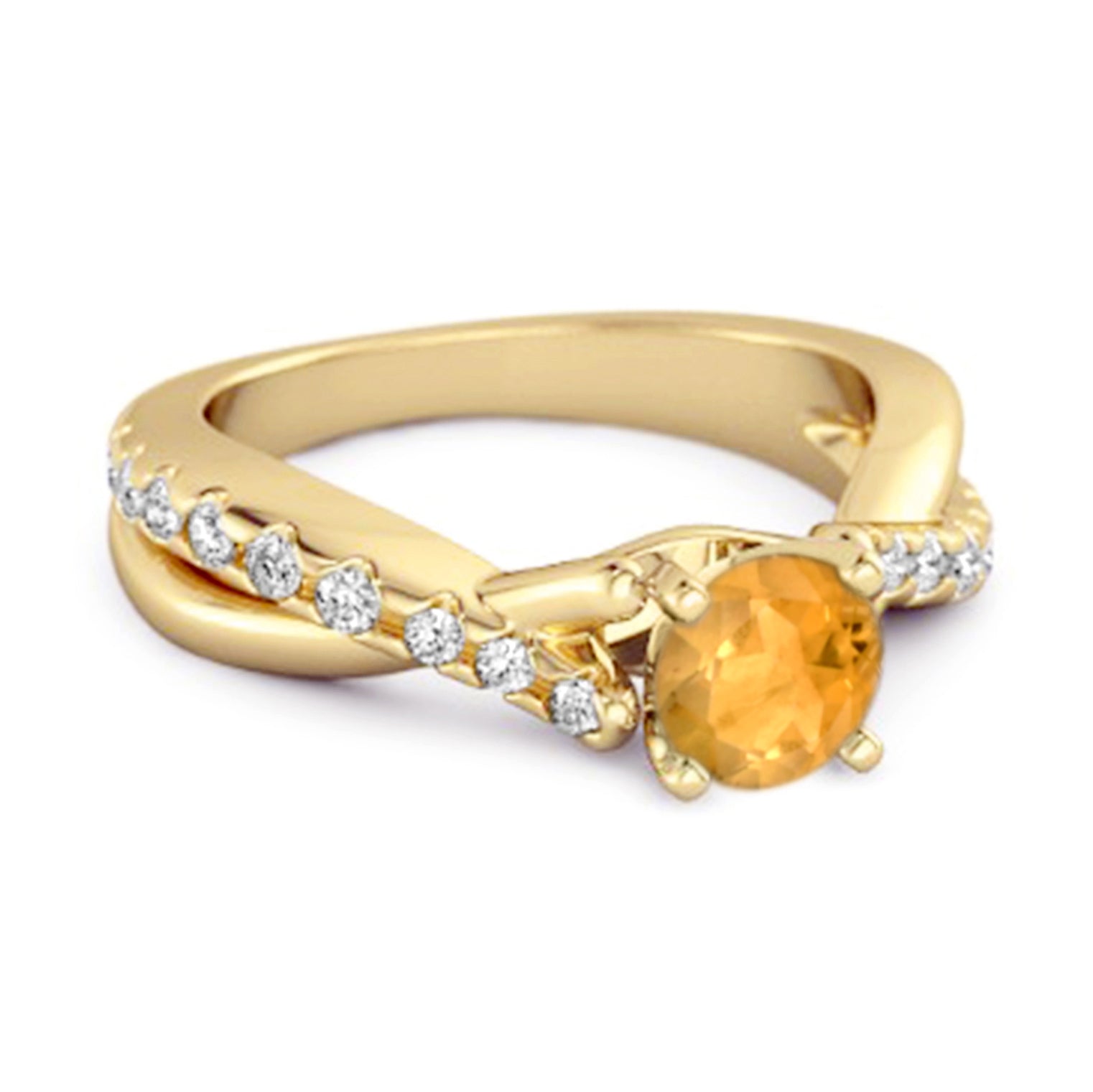 Anello con gambo intrecciato in argento sterling 925 con accenti di citrino
