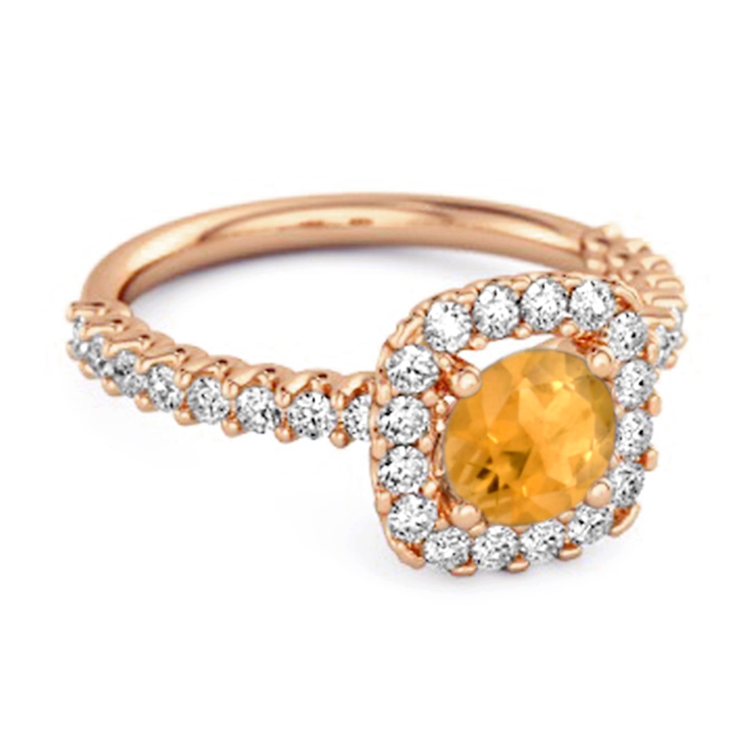 Citrine Round Cushion Halo Ring – Sterling Silver