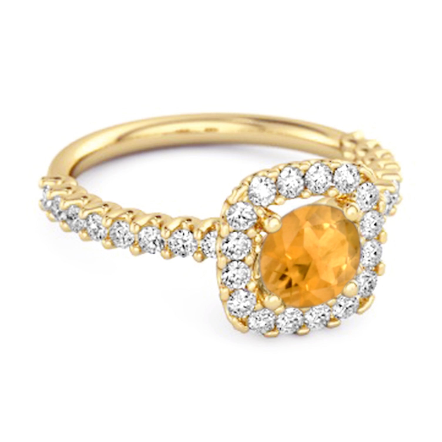 Citrine Round Cushion Halo Ring – Sterling Silver