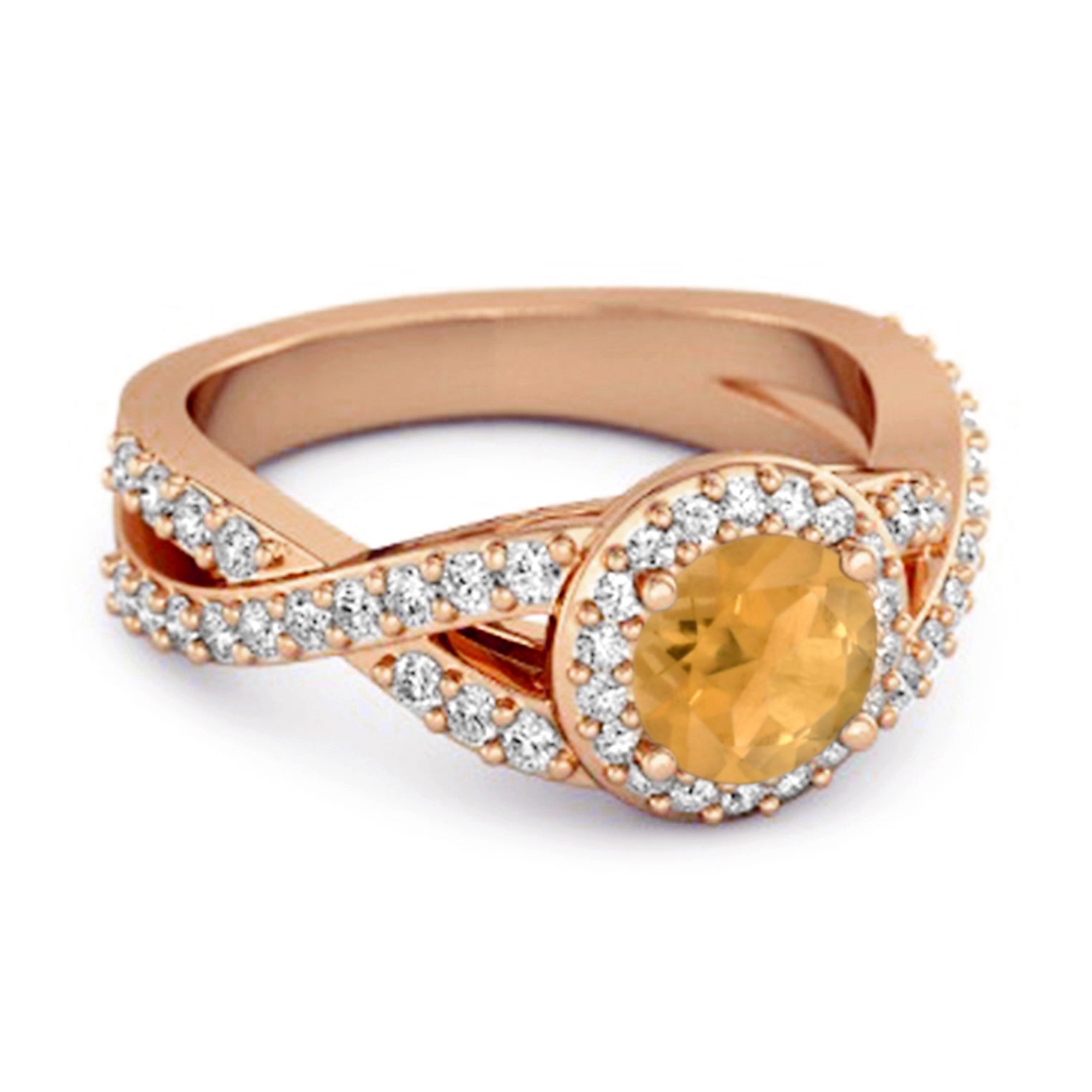 Citrine Halo Accents Ring – Sterling Silver
