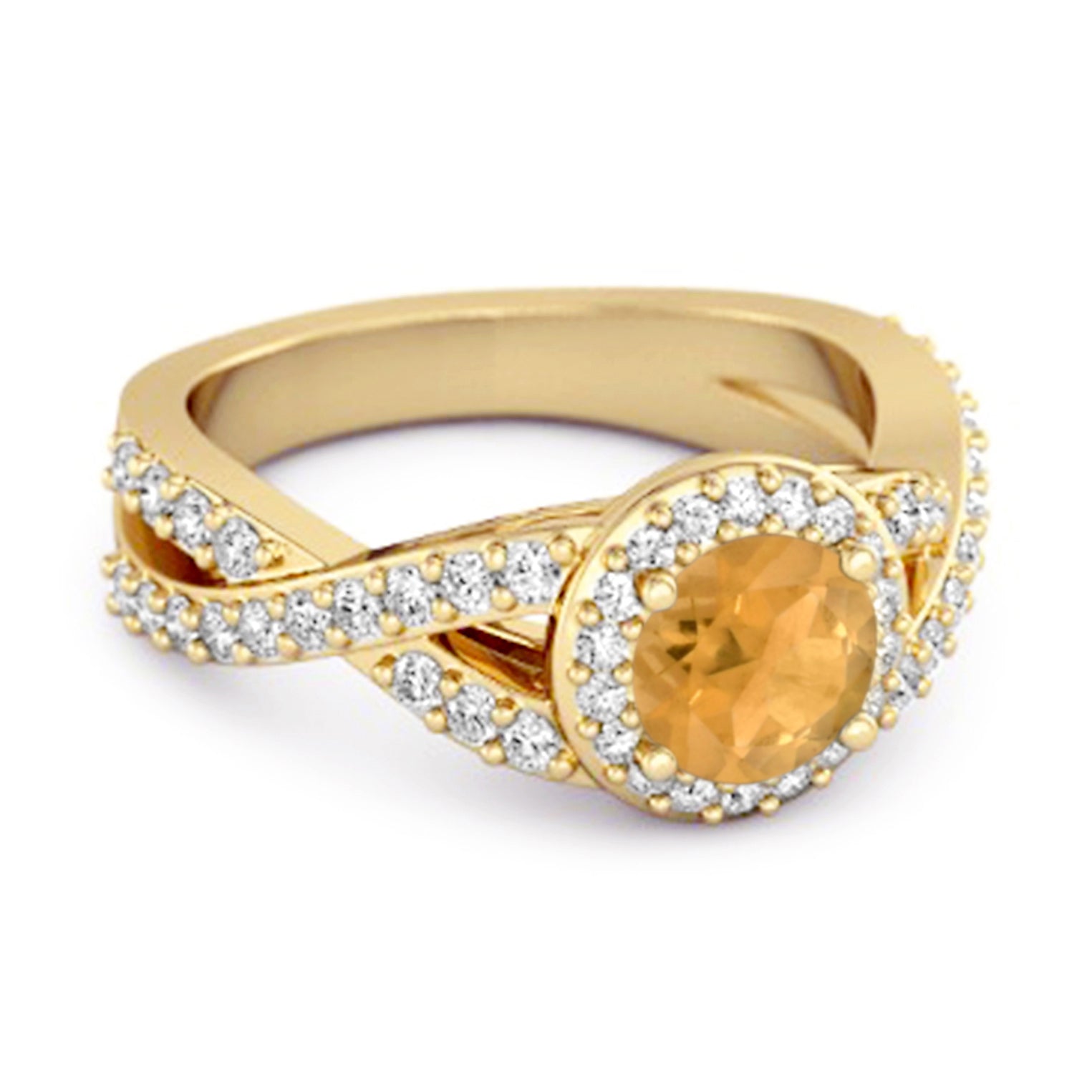Citrine Halo Accents Ring – Sterling Silver