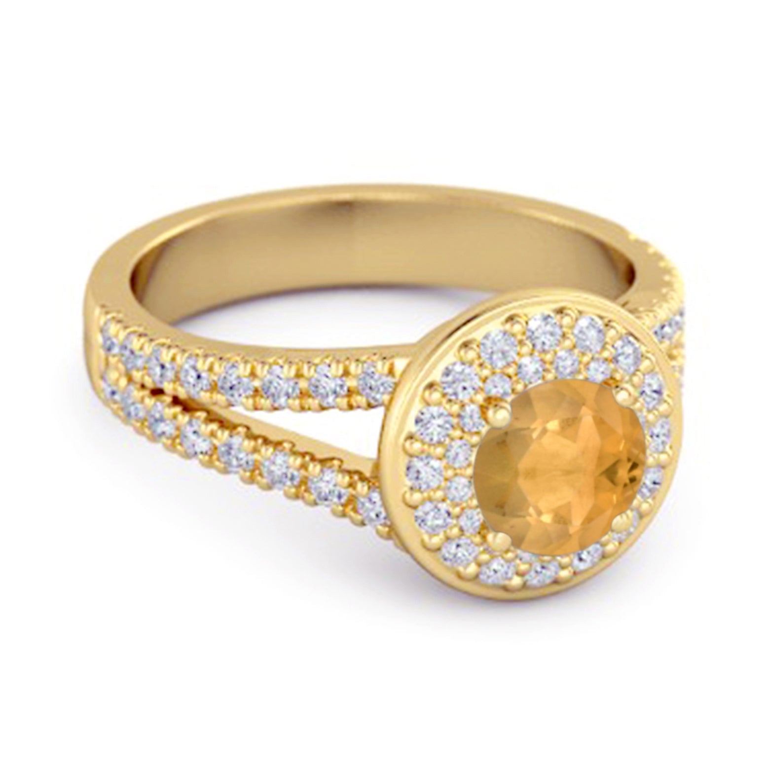 Citrine Double Halo Accents Ring – Sterling Silver