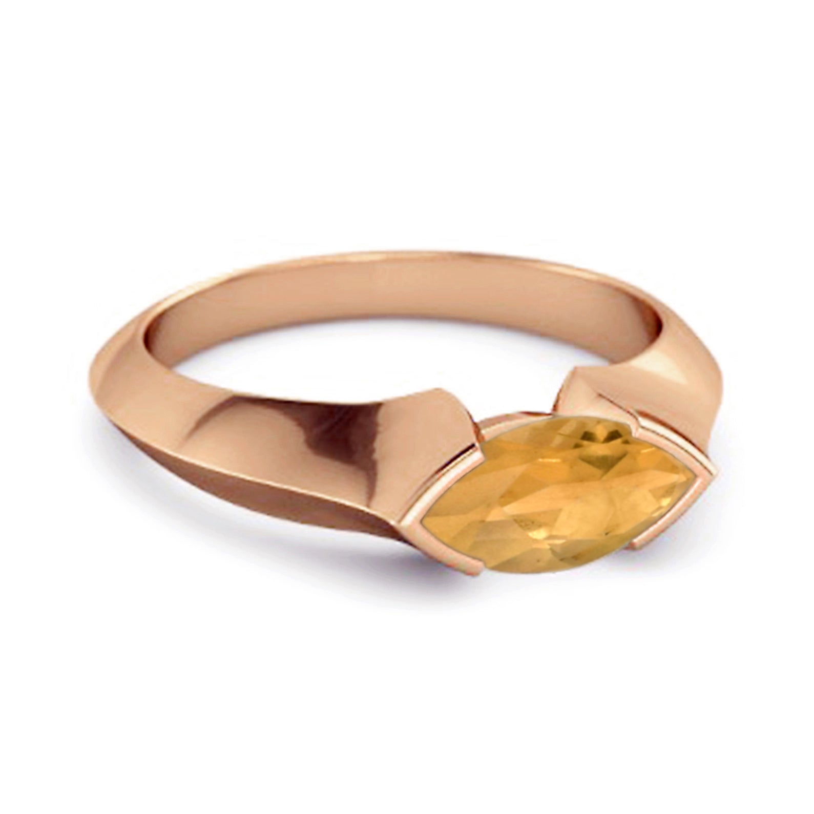 Citrine Marquise Shape Solitaire Ring - Sterling Silver
