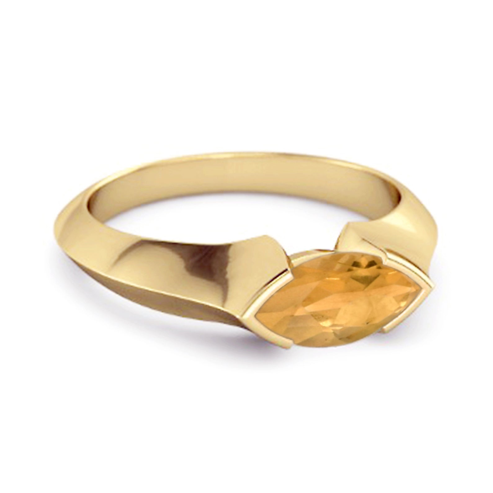Citrine Marquise Shape Solitaire Ring - Sterling Silver