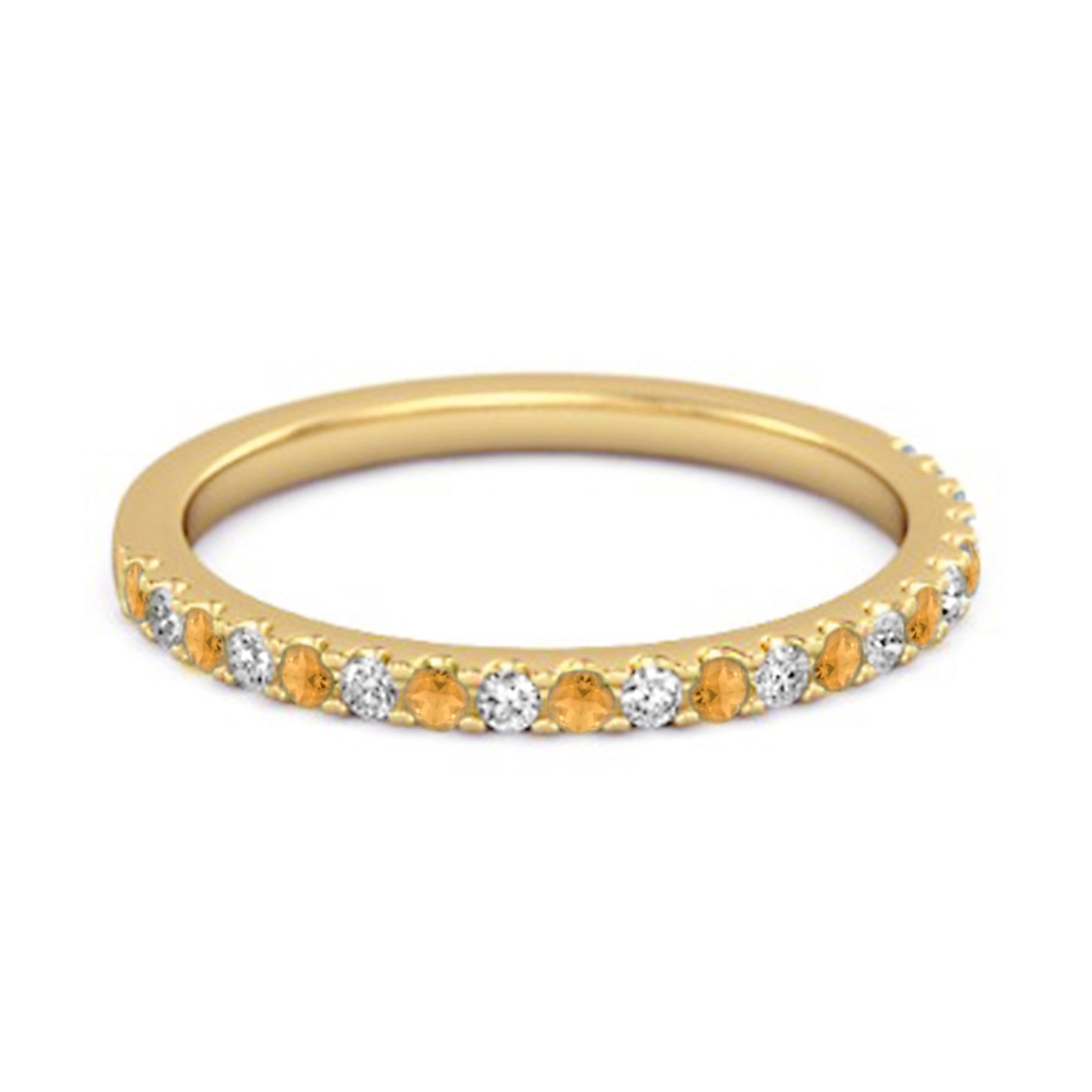 Citrine Alternating White Accent Eternity Band Ring– Sterling Silver