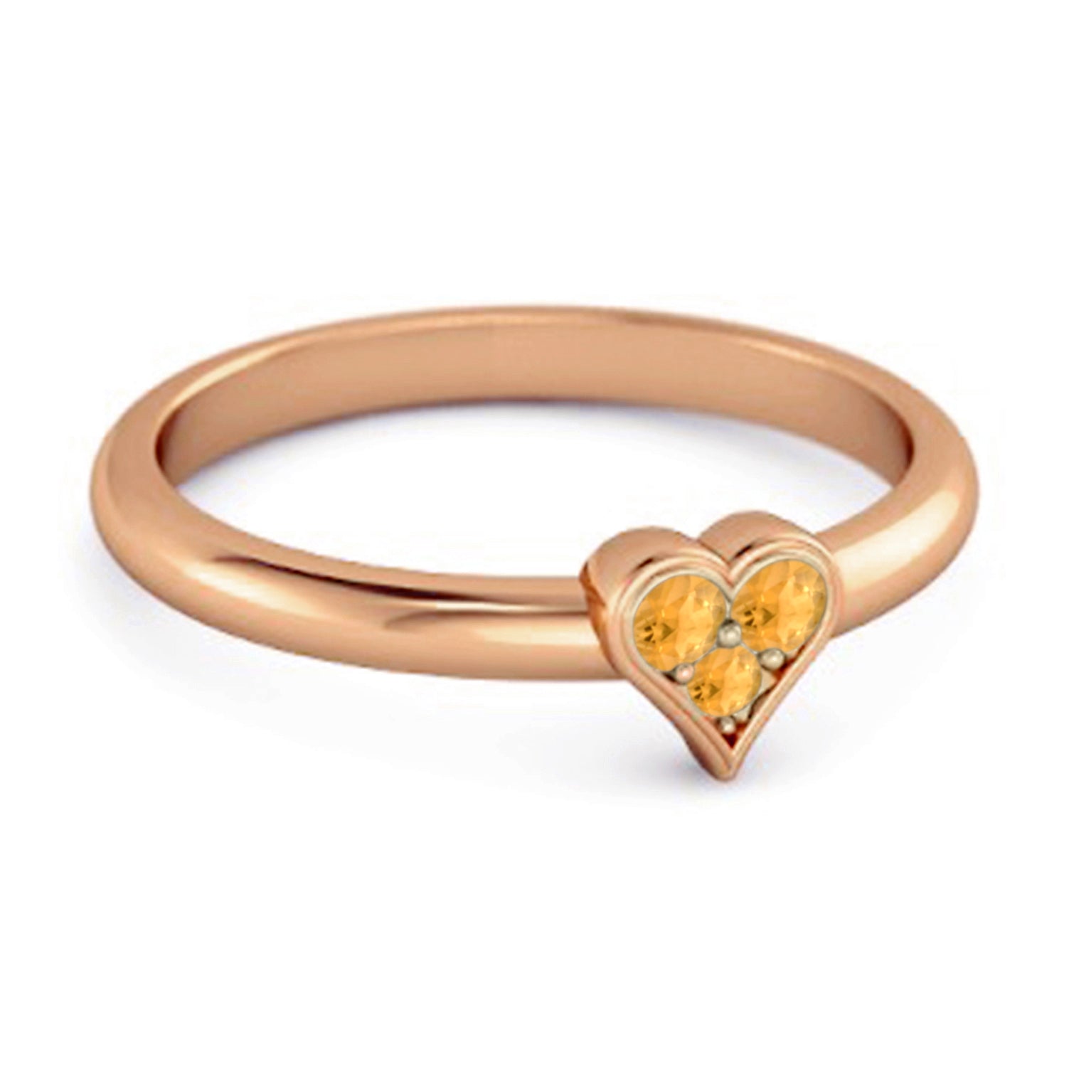 Citrine Heart Dainty Minimalist Design Ring – Sterling Silver