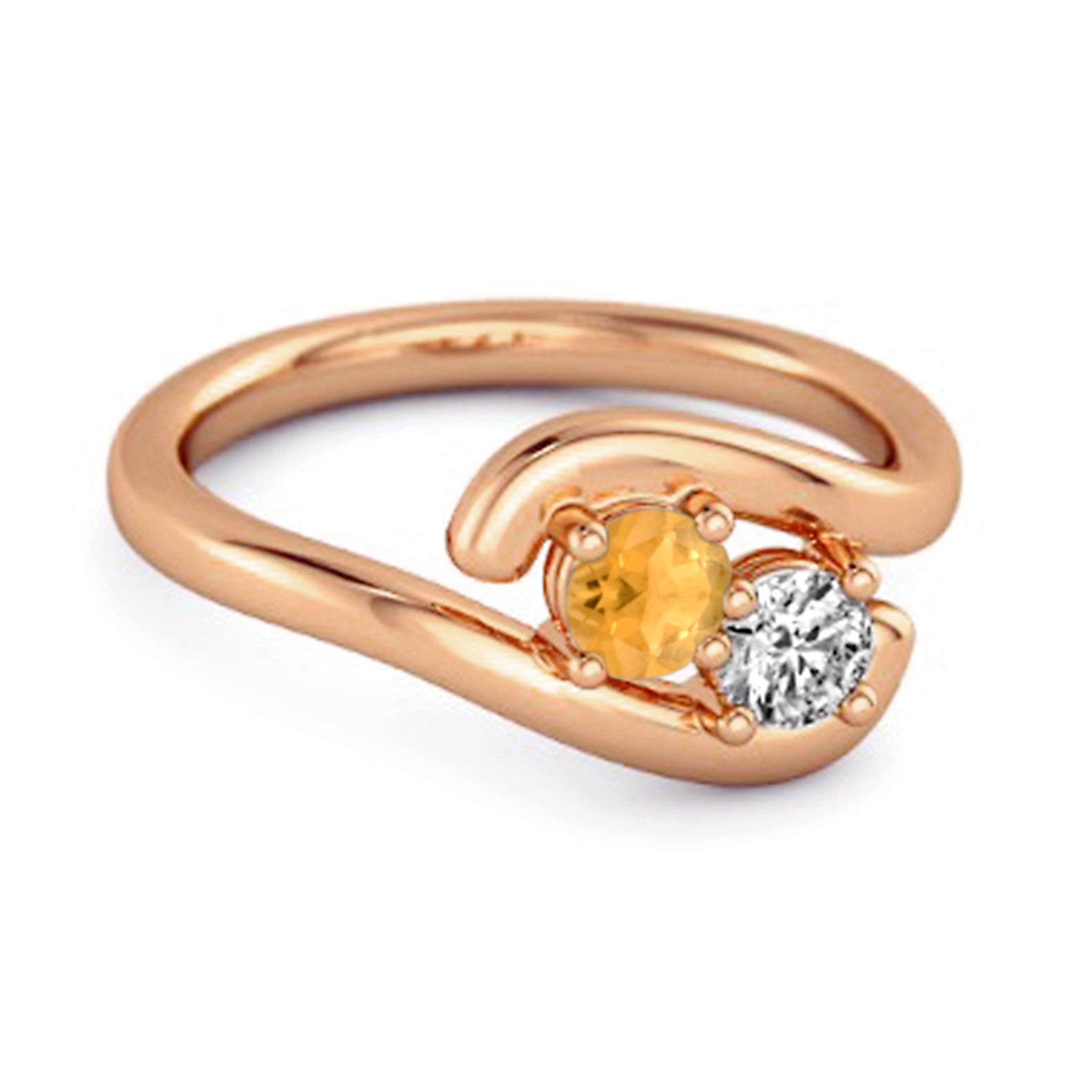 Citrine Modern Bypass Design Ring – Sterling Silver