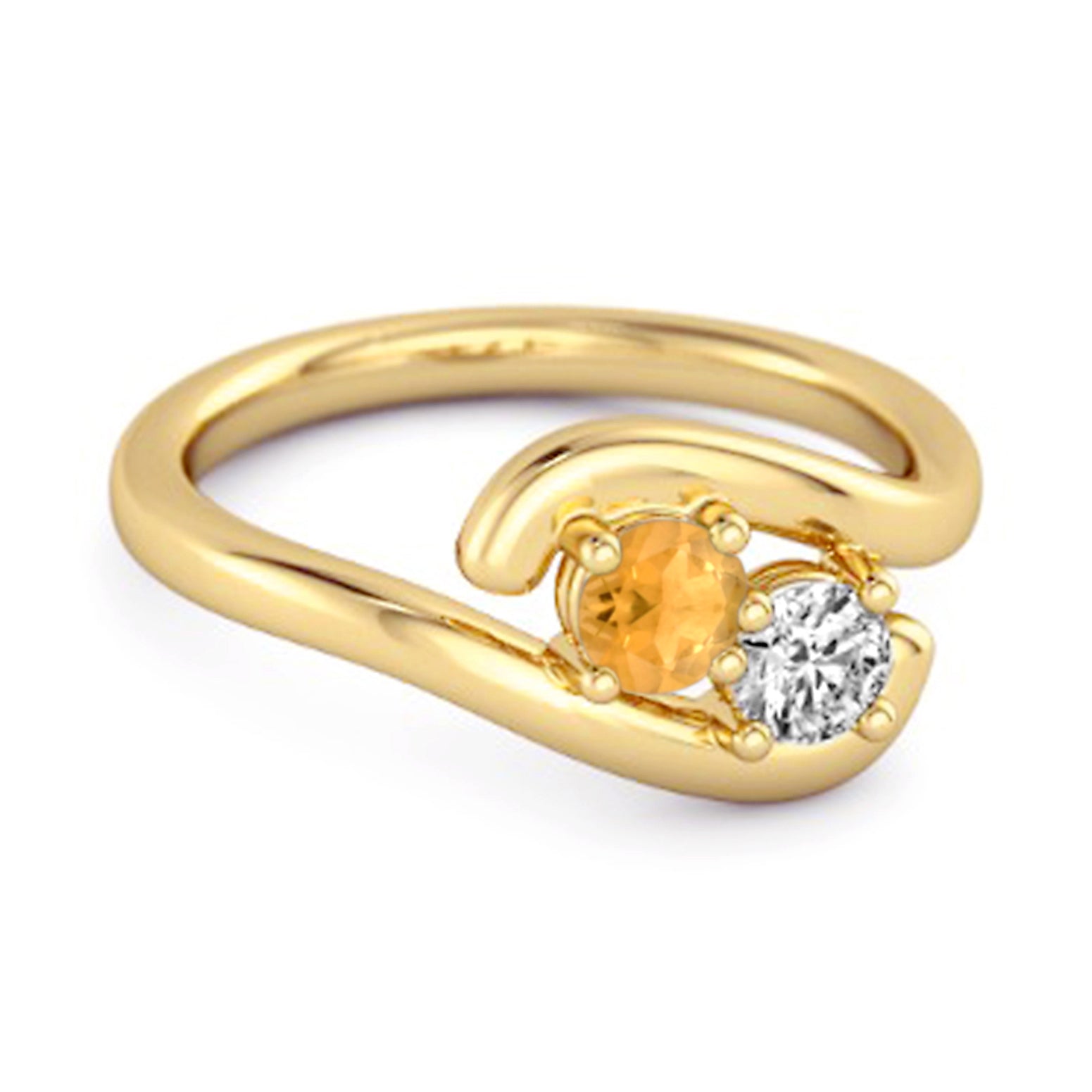 Citrine Modern Bypass Design Ring – Sterling Silver