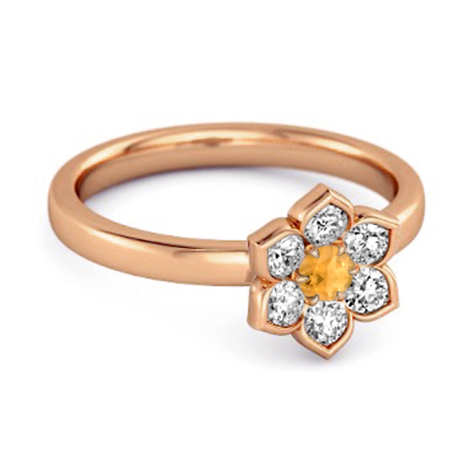 Citrine Floral White Accents Halo Ring – Sterling Silver