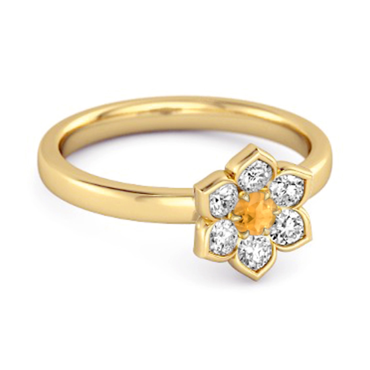 Citrine Floral White Accents Halo Ring – Sterling Silver