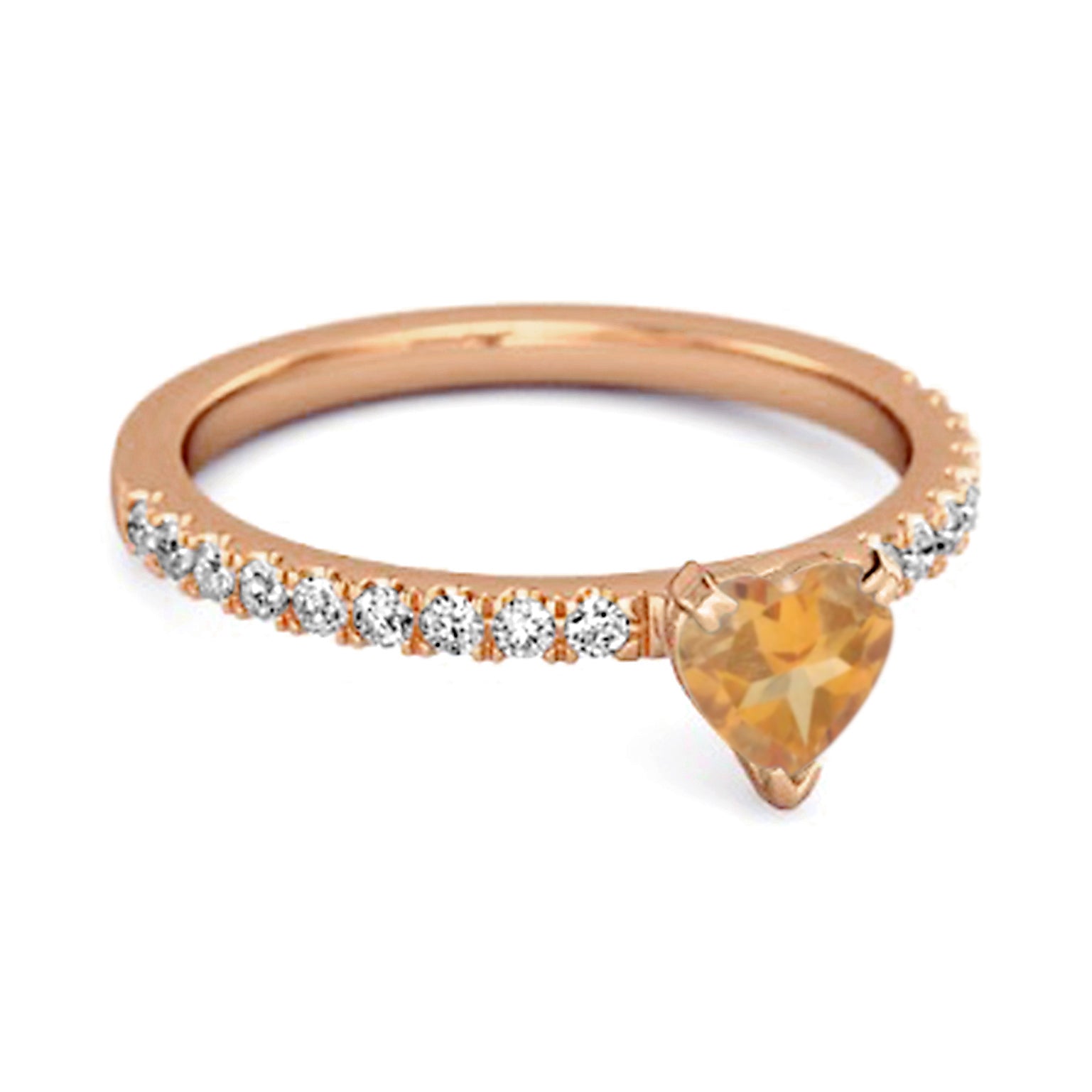 Citrine Pave White Topaz Solitaire Band Ring – Sterling Silver