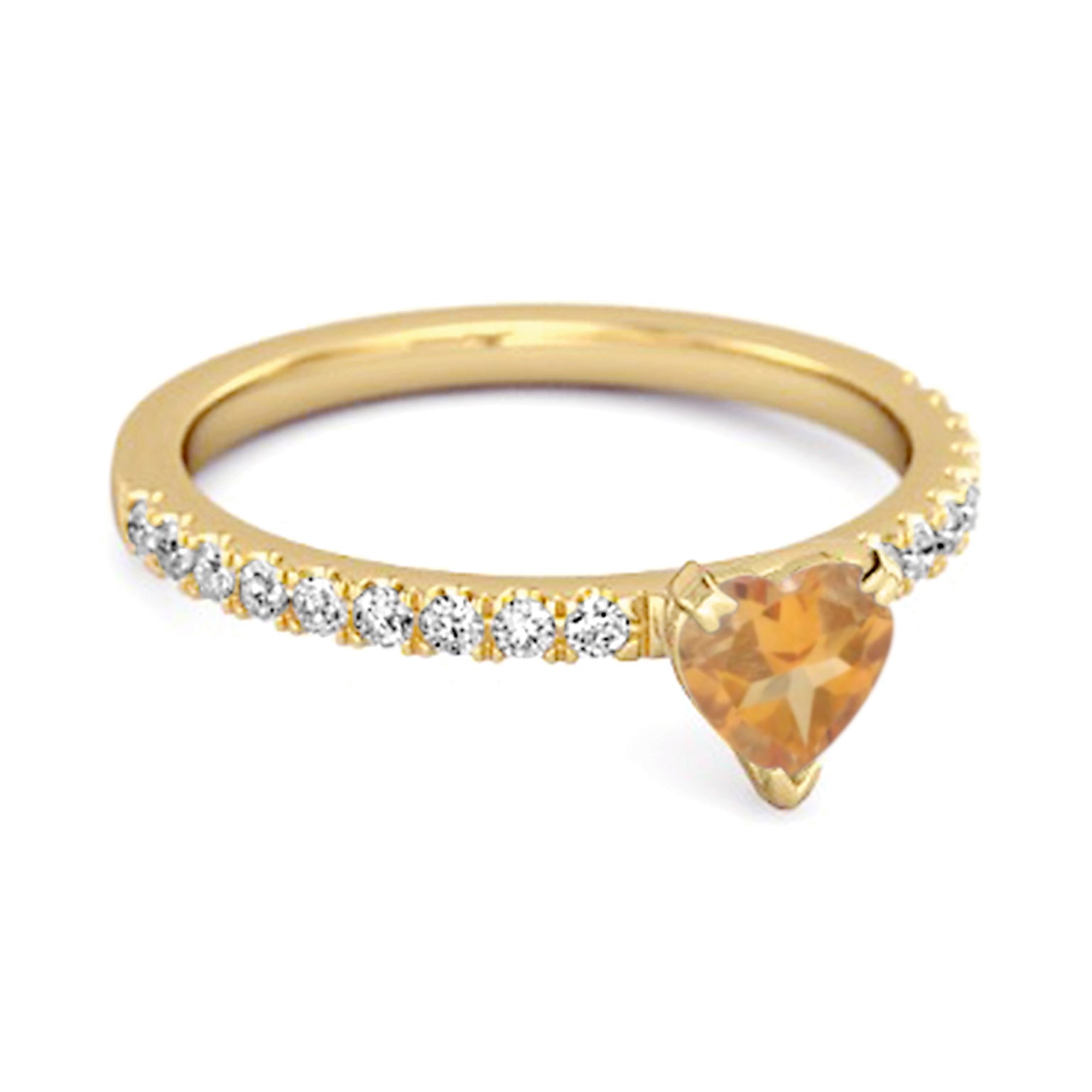 Citrine Pave White Topaz Solitaire Band Ring – Sterling Silver