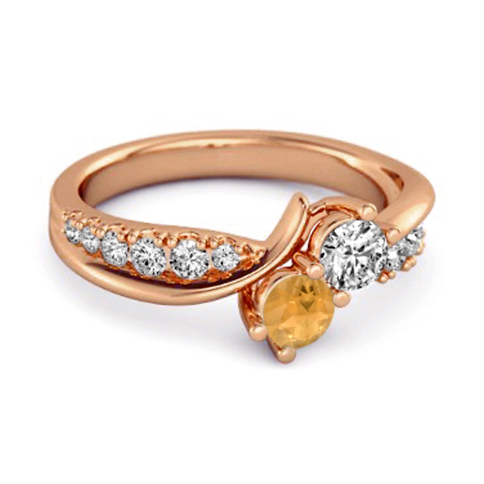 Citrine White Accents Stackable Twist Design Ring – Sterling Silver