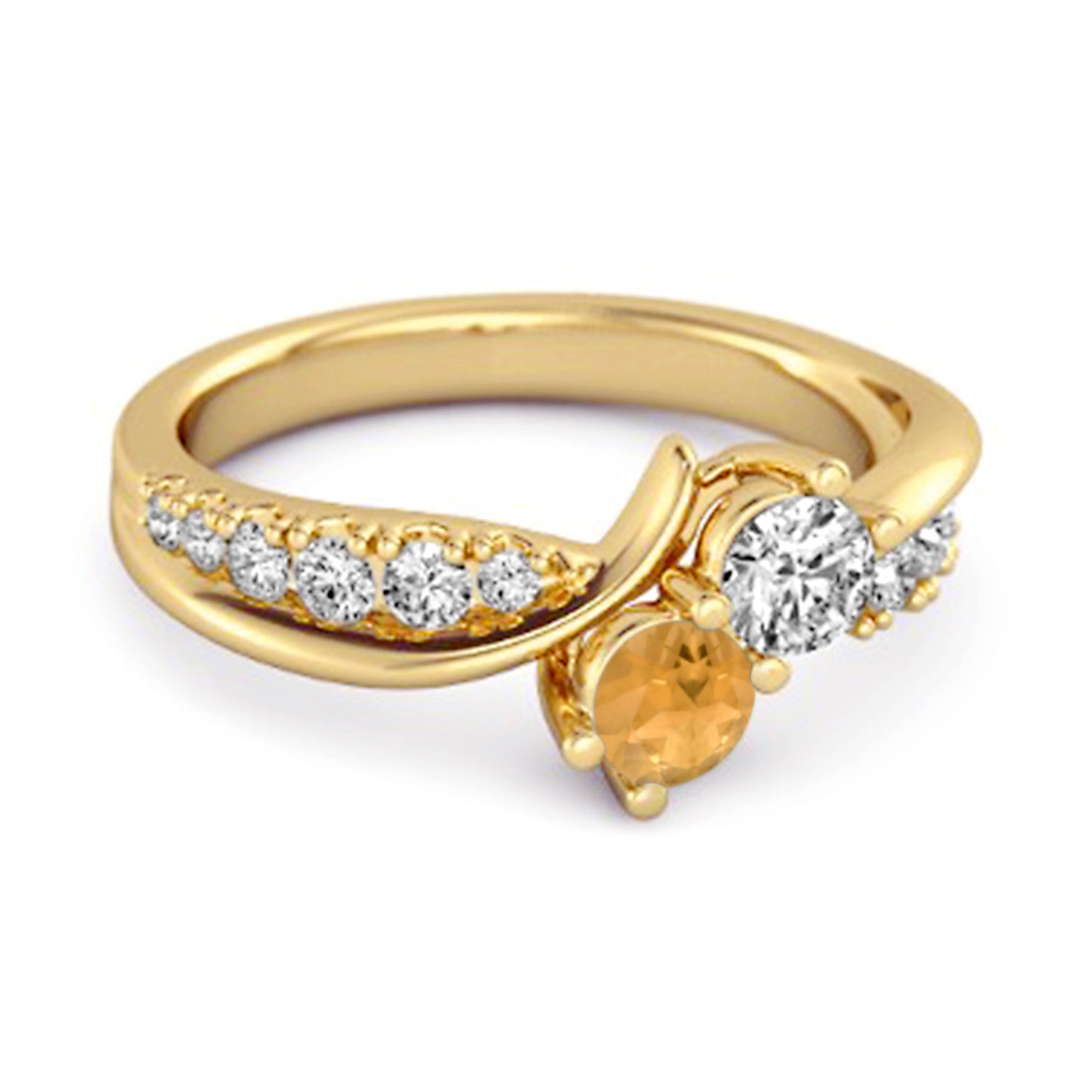 Citrine White Accents Stackable Twist Design Ring – Sterling Silver