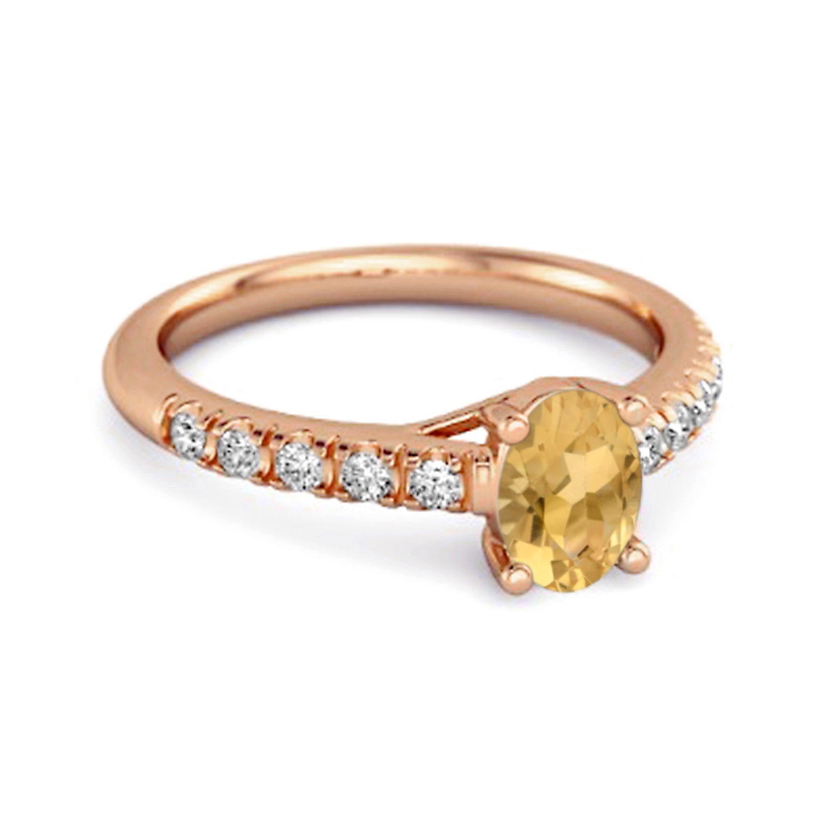 Citrine White Accented Band Design Ring – Sterling Silver