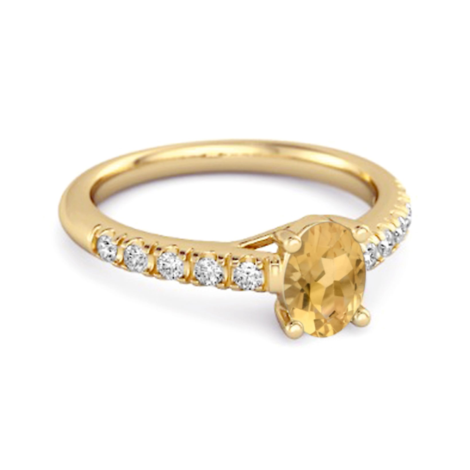 Citrine White Accented Band Design Ring – Sterling Silver