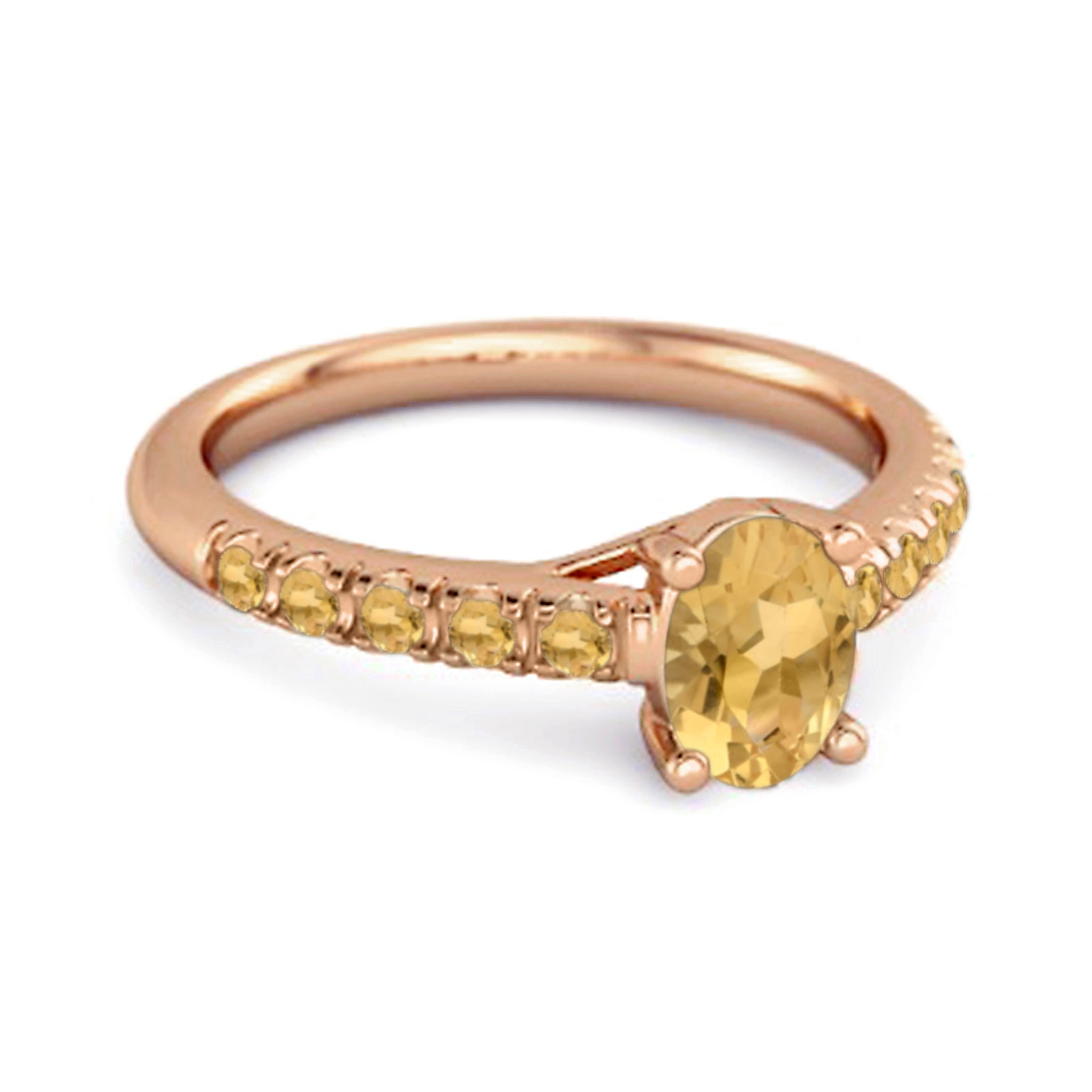 Citrine Solitaire Accented Band Design Ring – Sterling Silver