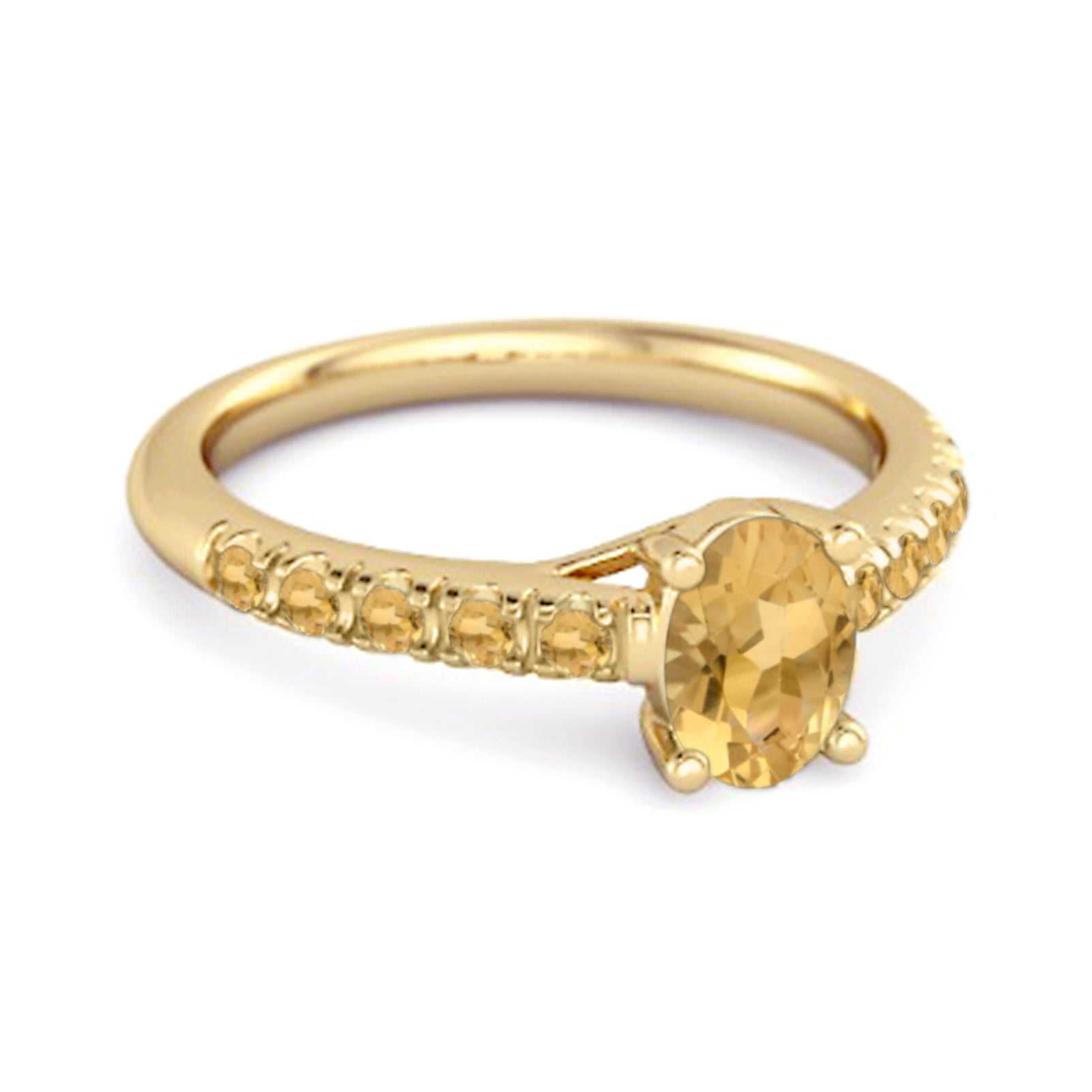 Citrine Solitaire Accented Band Design Ring – Sterling Silver