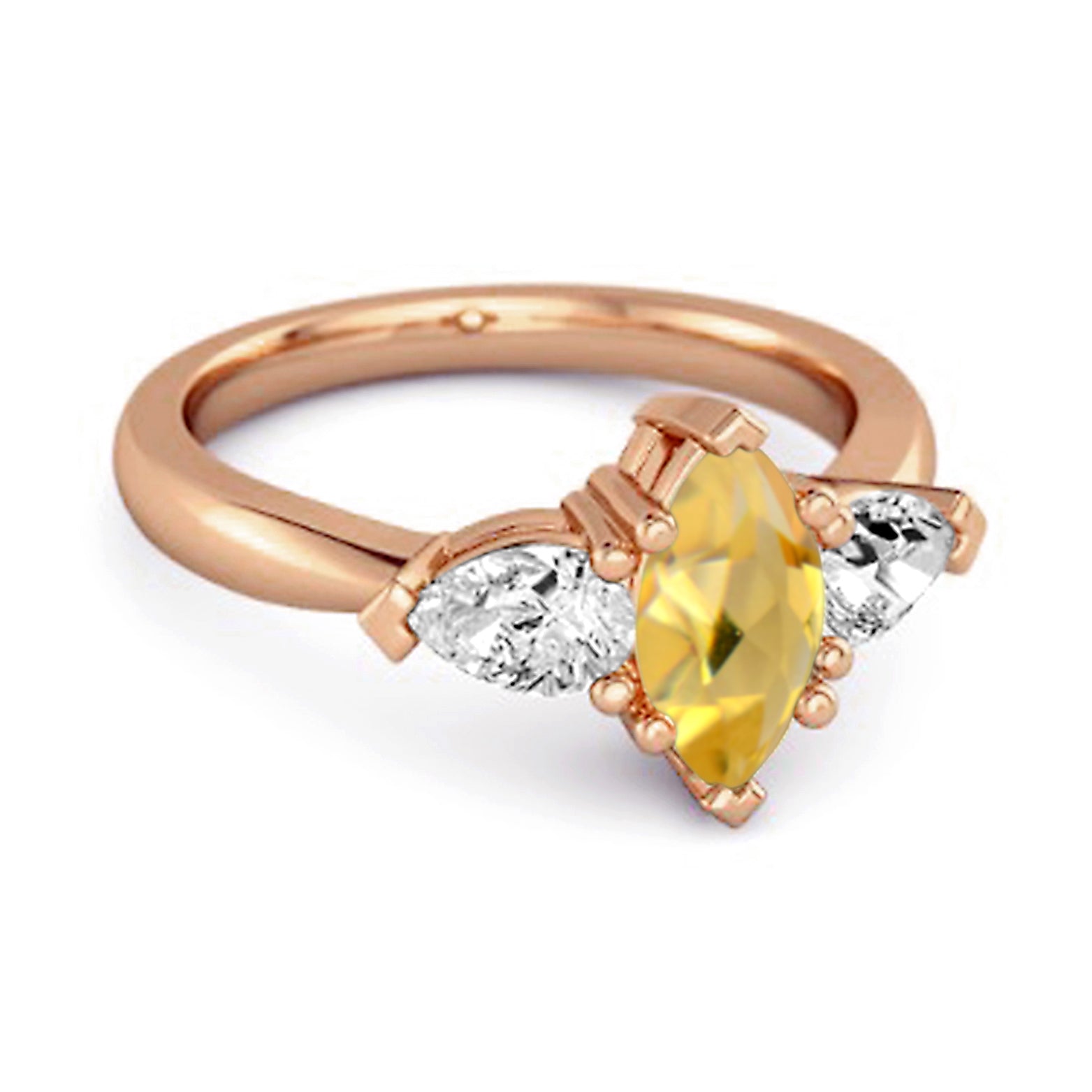 Citrine Three Stone Pear Accent Design Ring – Sterling Silver