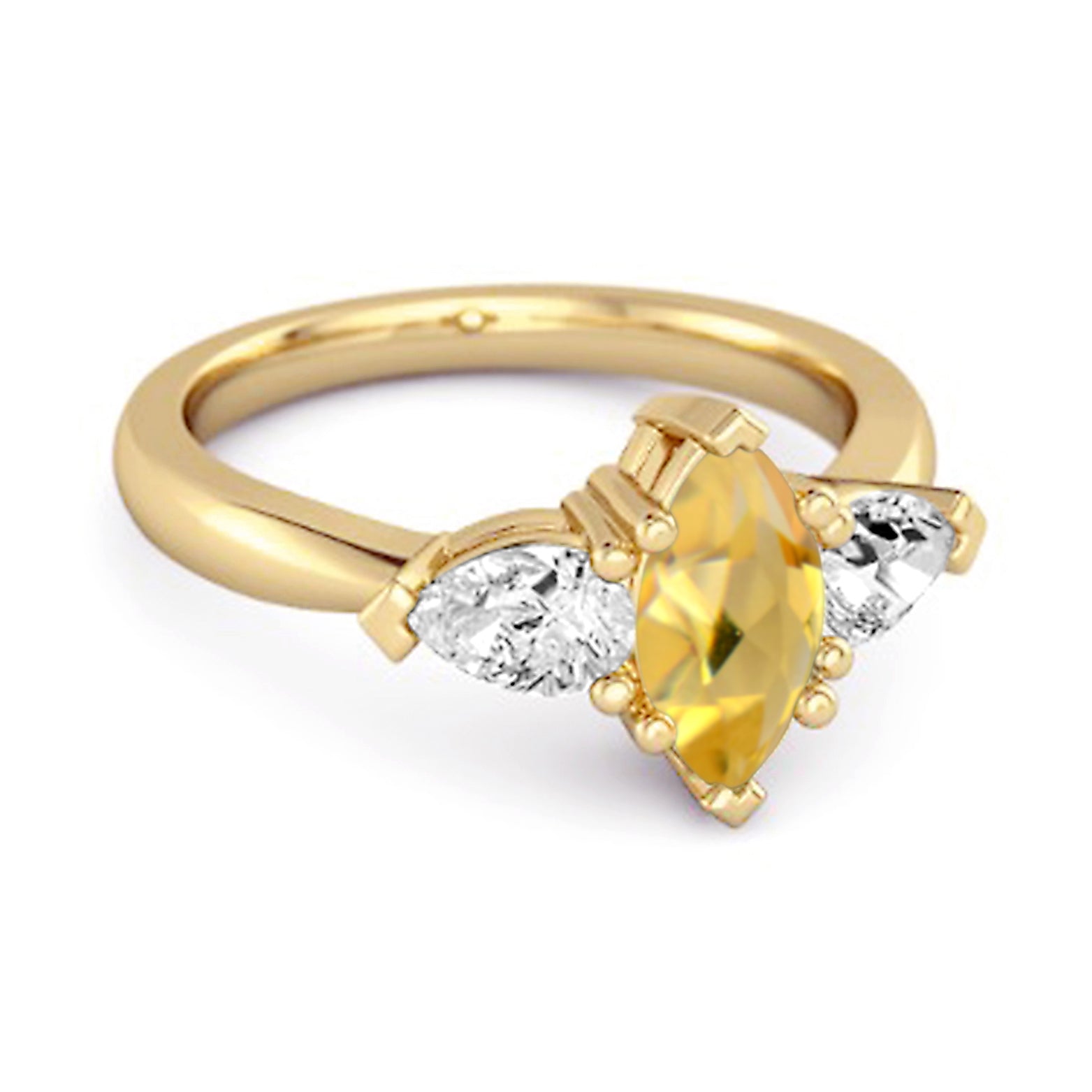 Citrine Three Stone Pear Accent Design Ring – Sterling Silver