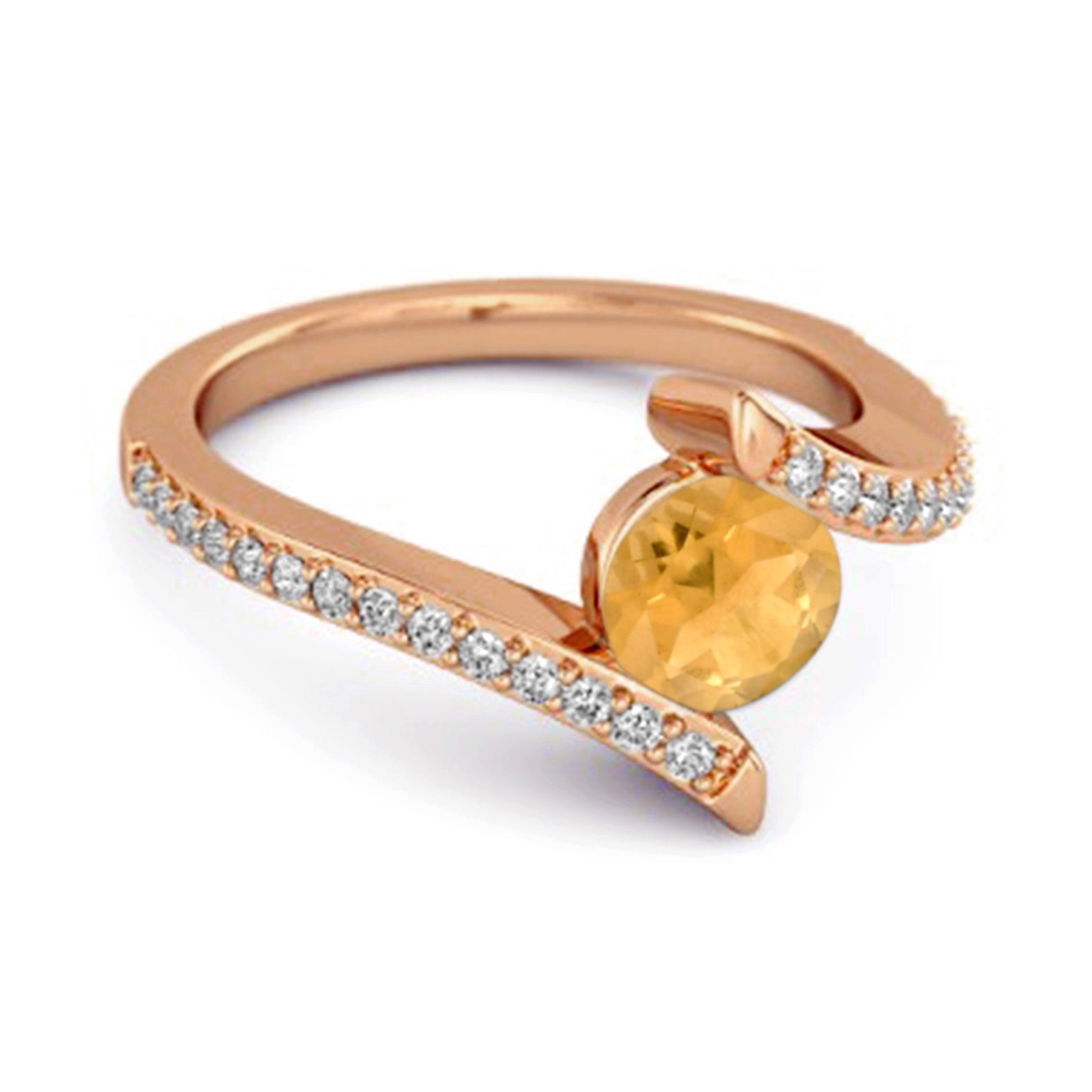 Citrine Bypass Design with White Topaz Accents Ring – Sterling Silver