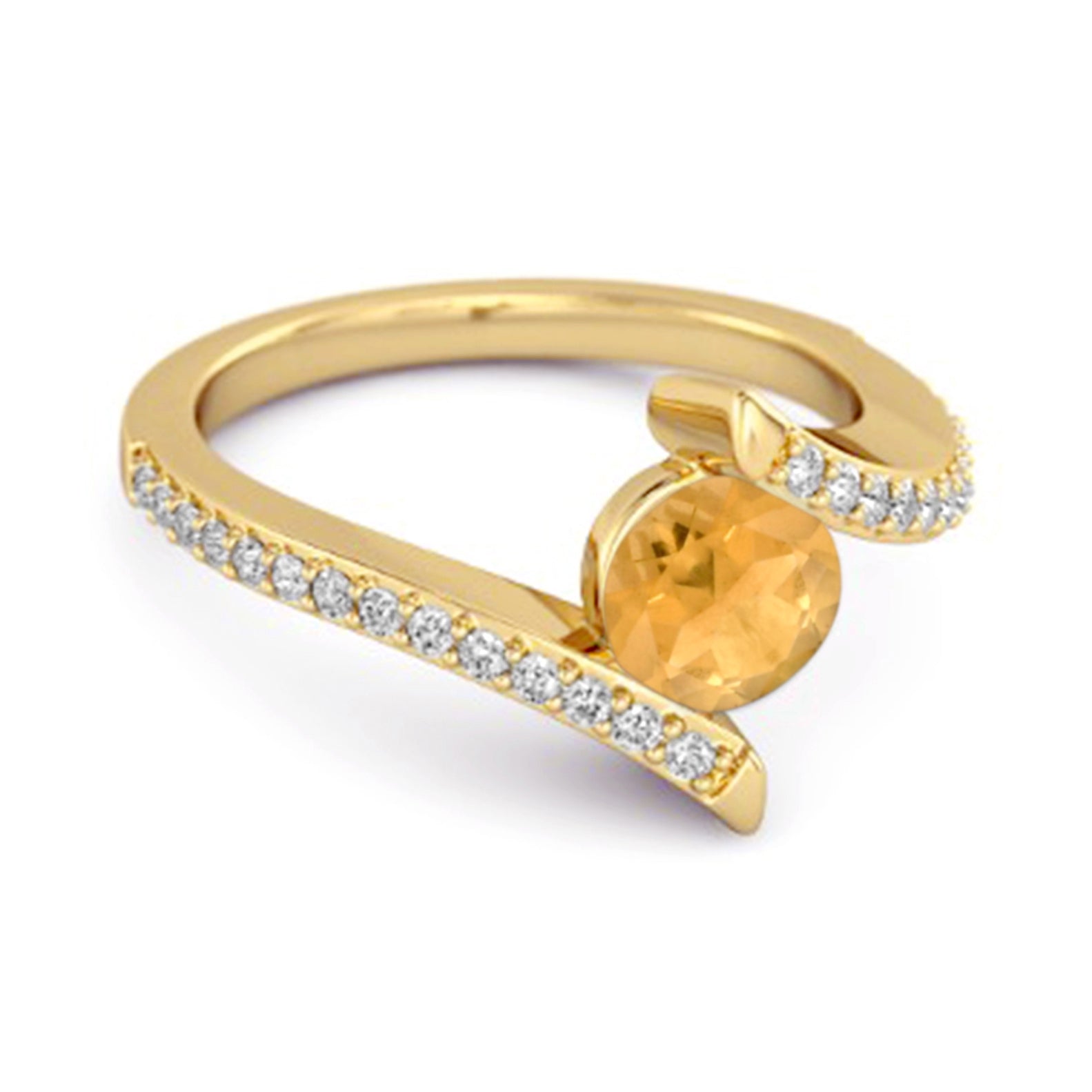 Citrine Bypass Design with White Topaz Accents Ring – Sterling Silver