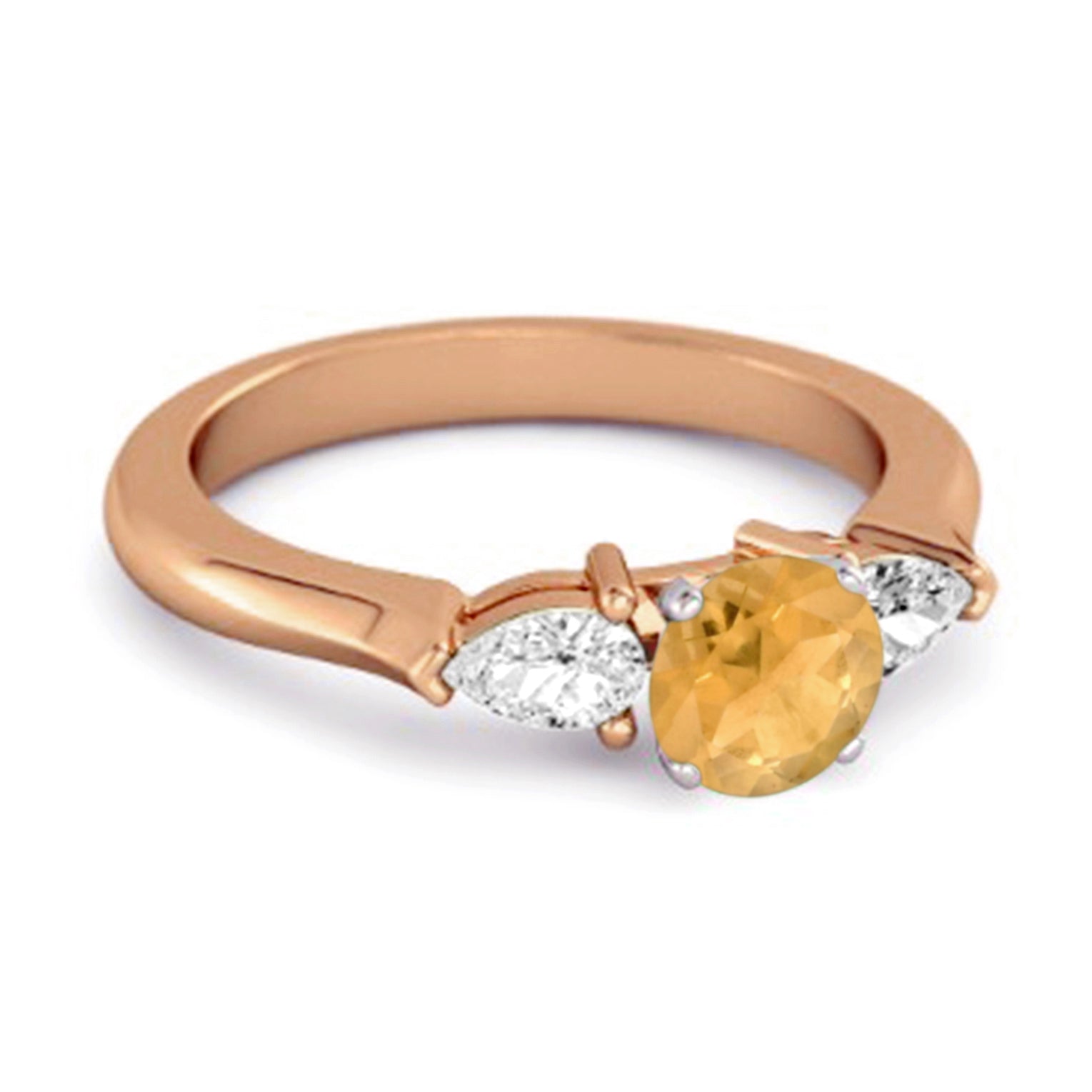 Citrine Pear White Accent Trio Design Ring – Sterling Silver