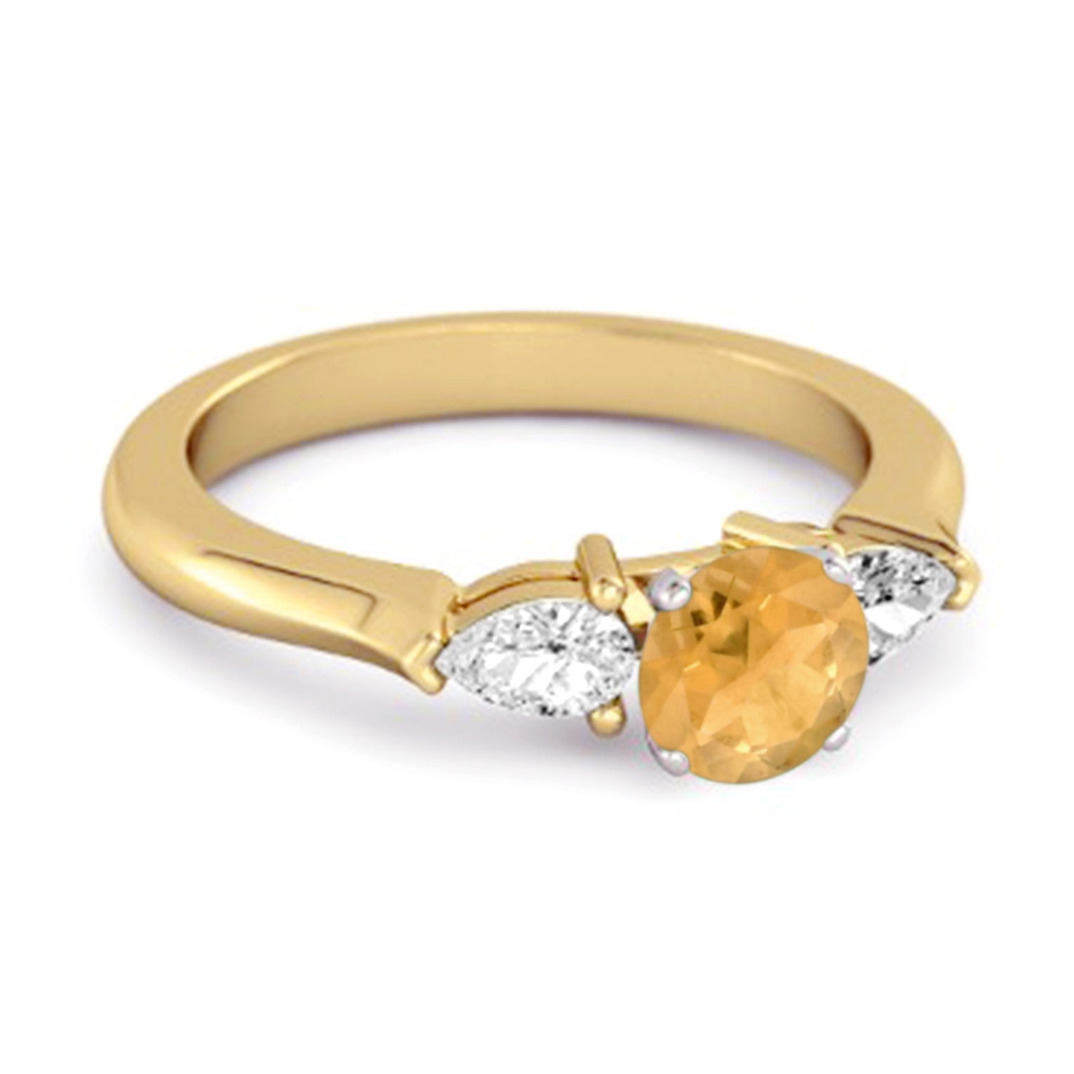 Citrine Pear White Accent Trio Design Ring – Sterling Silver