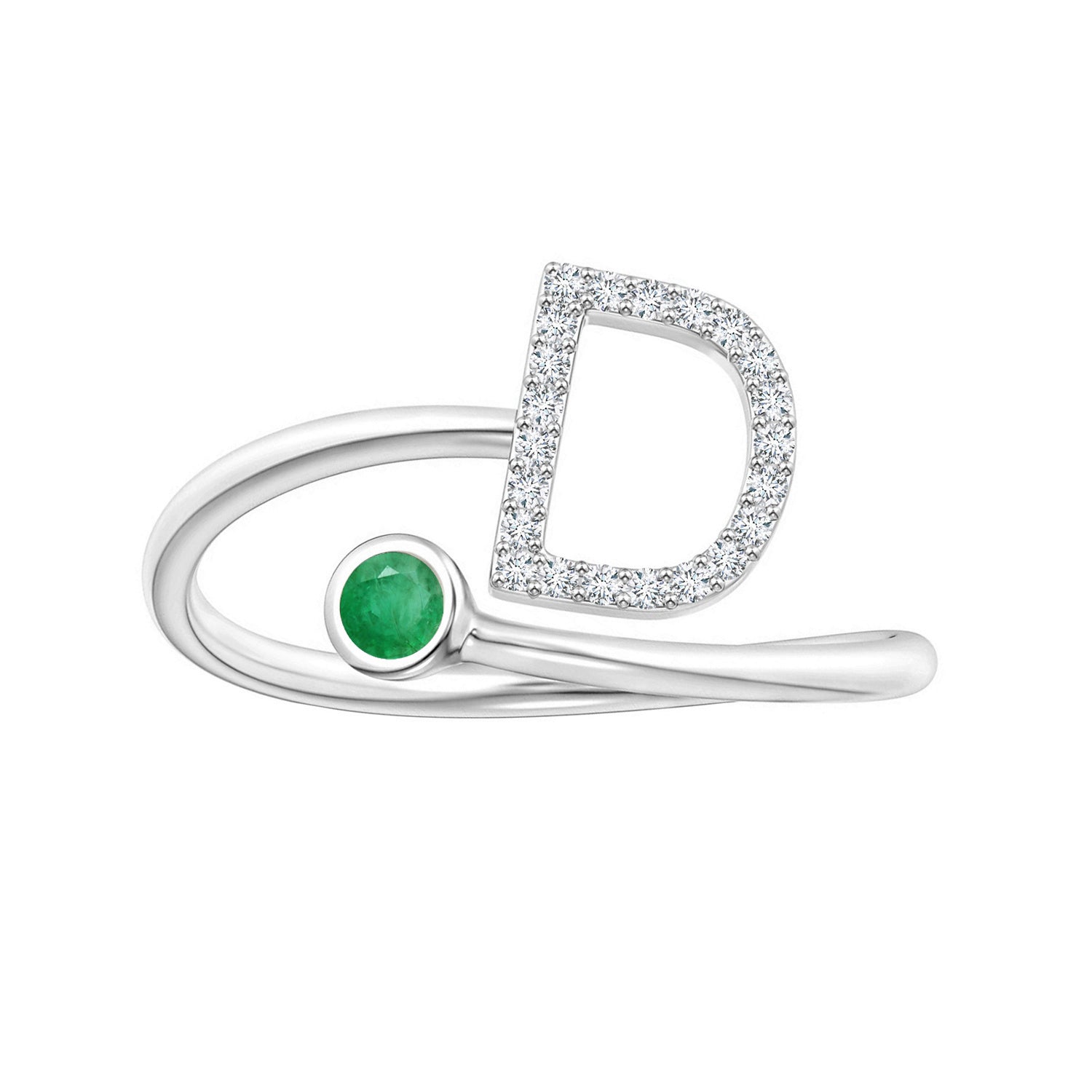 Emerald Initials Alphabet Ring - Sterling Silver
