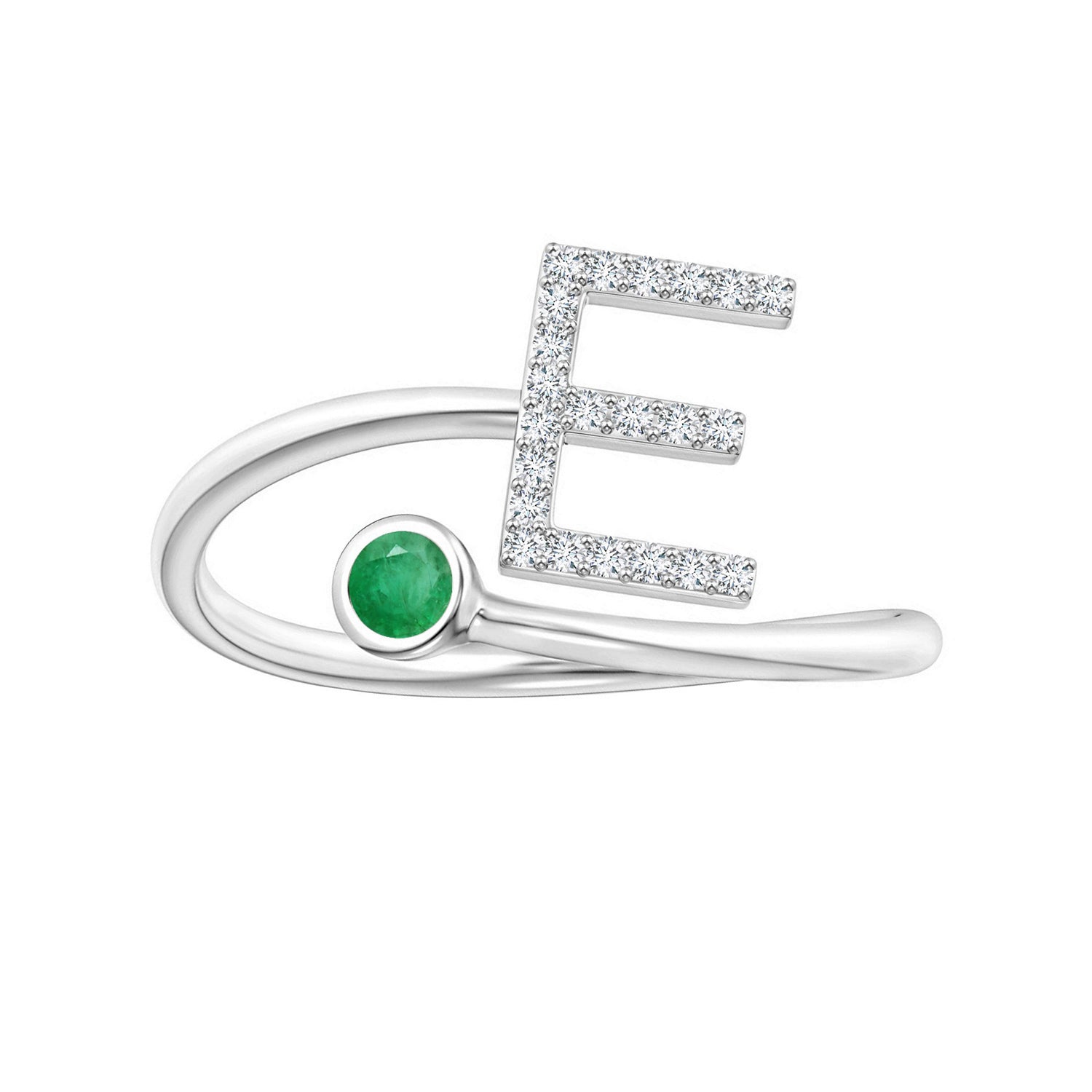 Emerald Initials Alphabet Ring - Sterling Silver