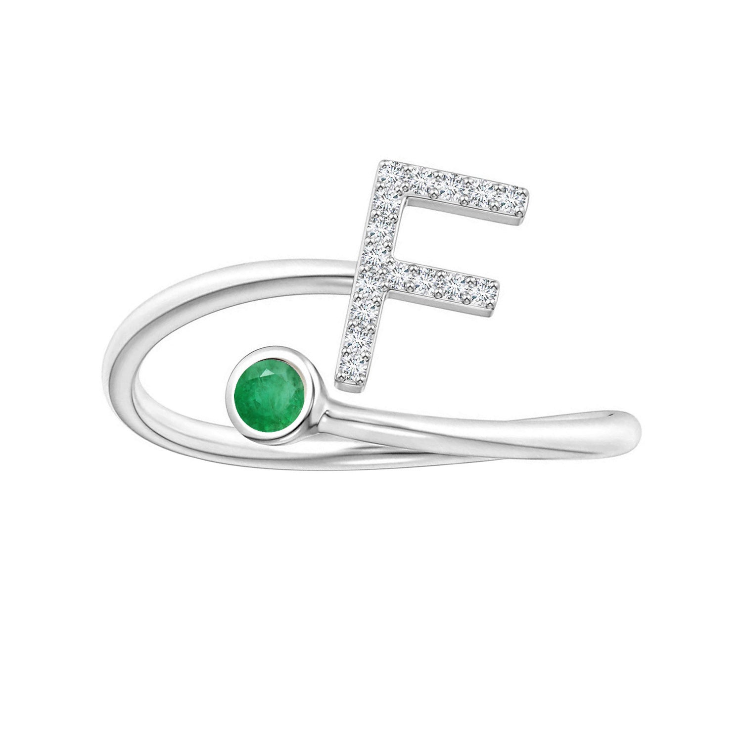 Emerald Initials Alphabet Ring - Sterling Silver