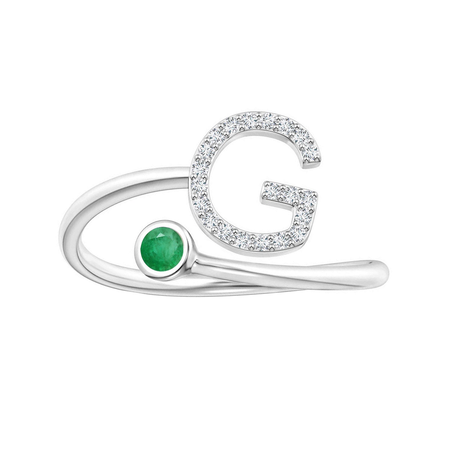 Emerald Initials Alphabet Ring - Sterling Silver