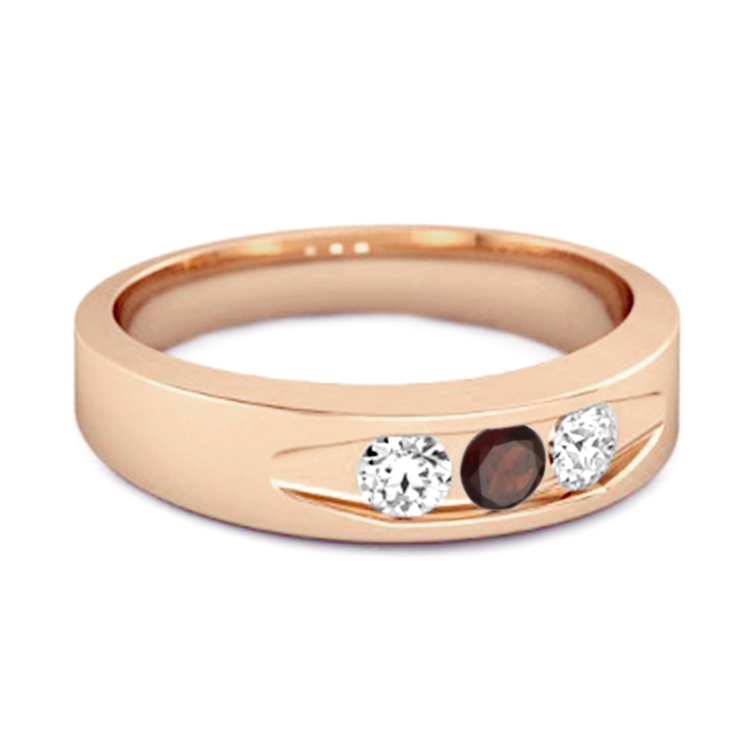 Garnet Three Stone Band Ring - Sterling Silver