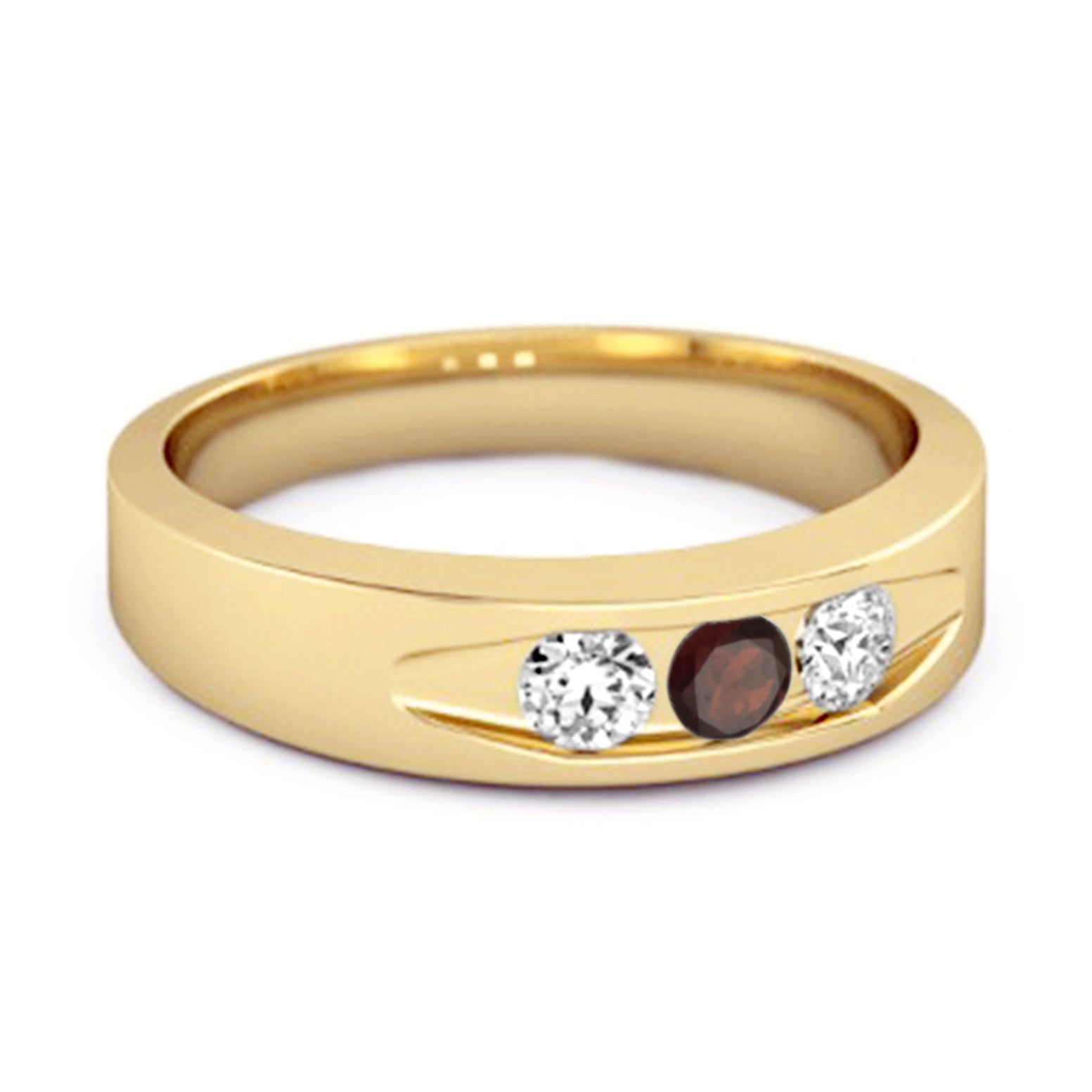 Garnet Three Stone Band Ring - Sterling Silver