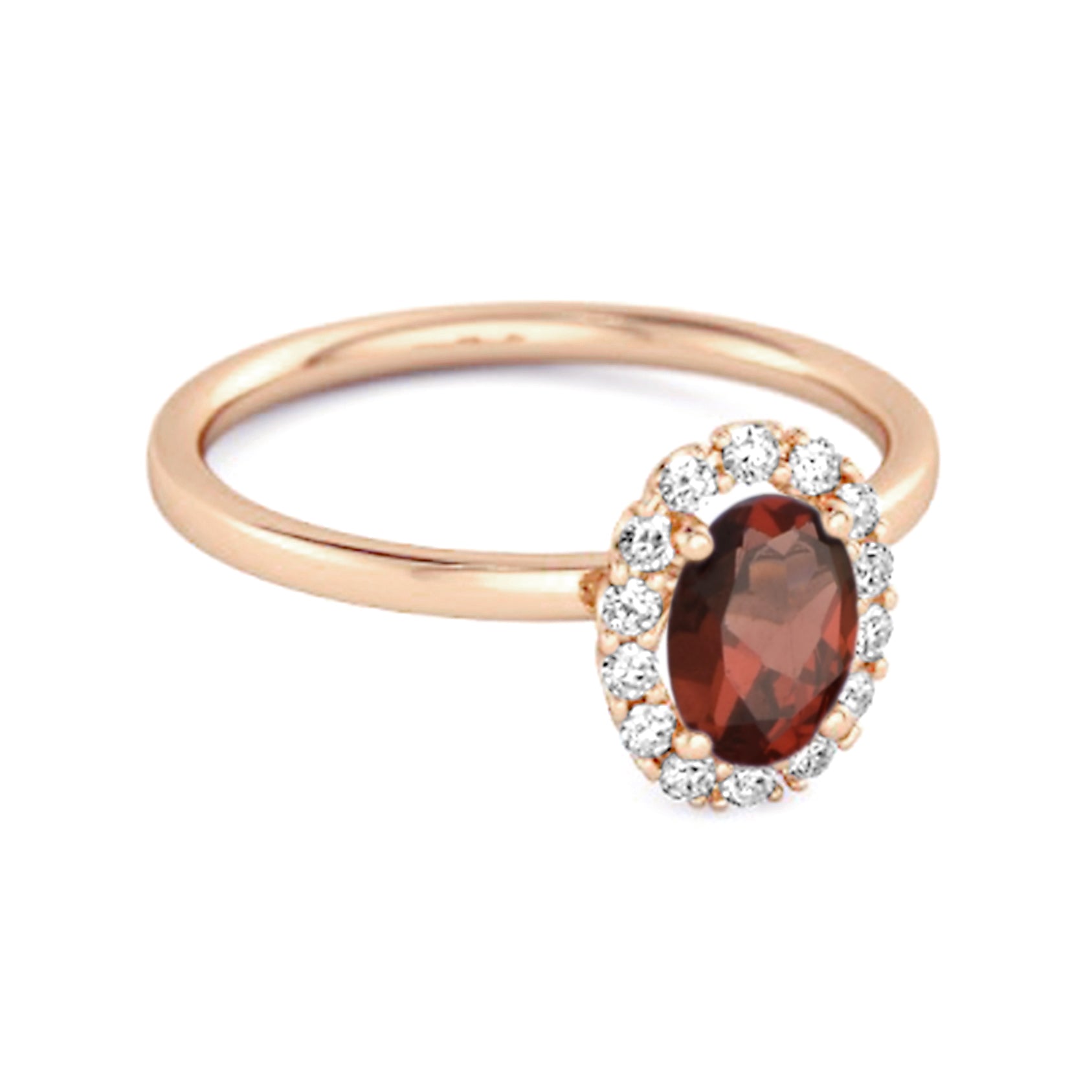 Garnet Solitaire Halo Accents Ring – Sterling Silver