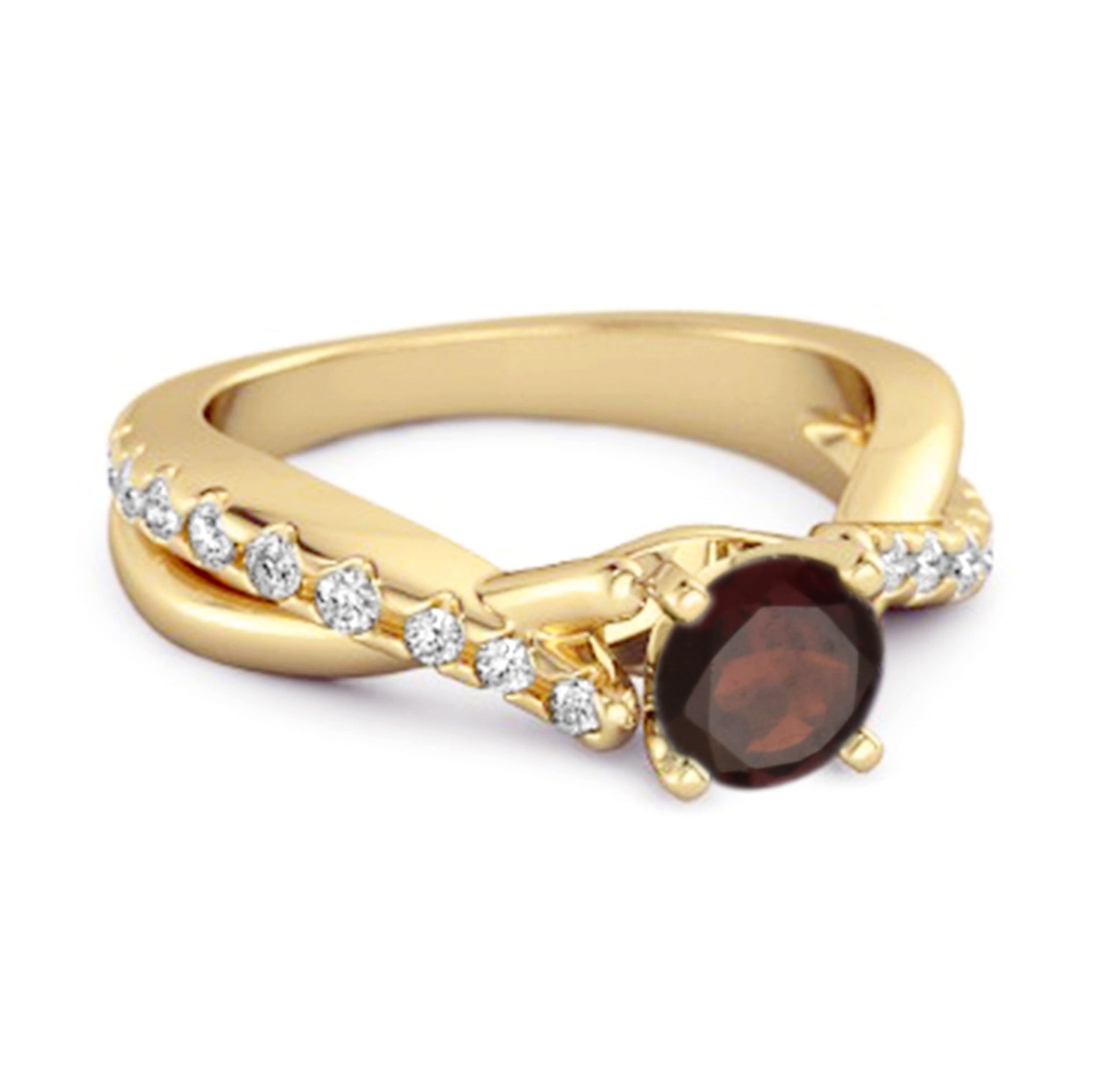 Anello con gambo intrecciato in argento sterling 925 con accenti di granato