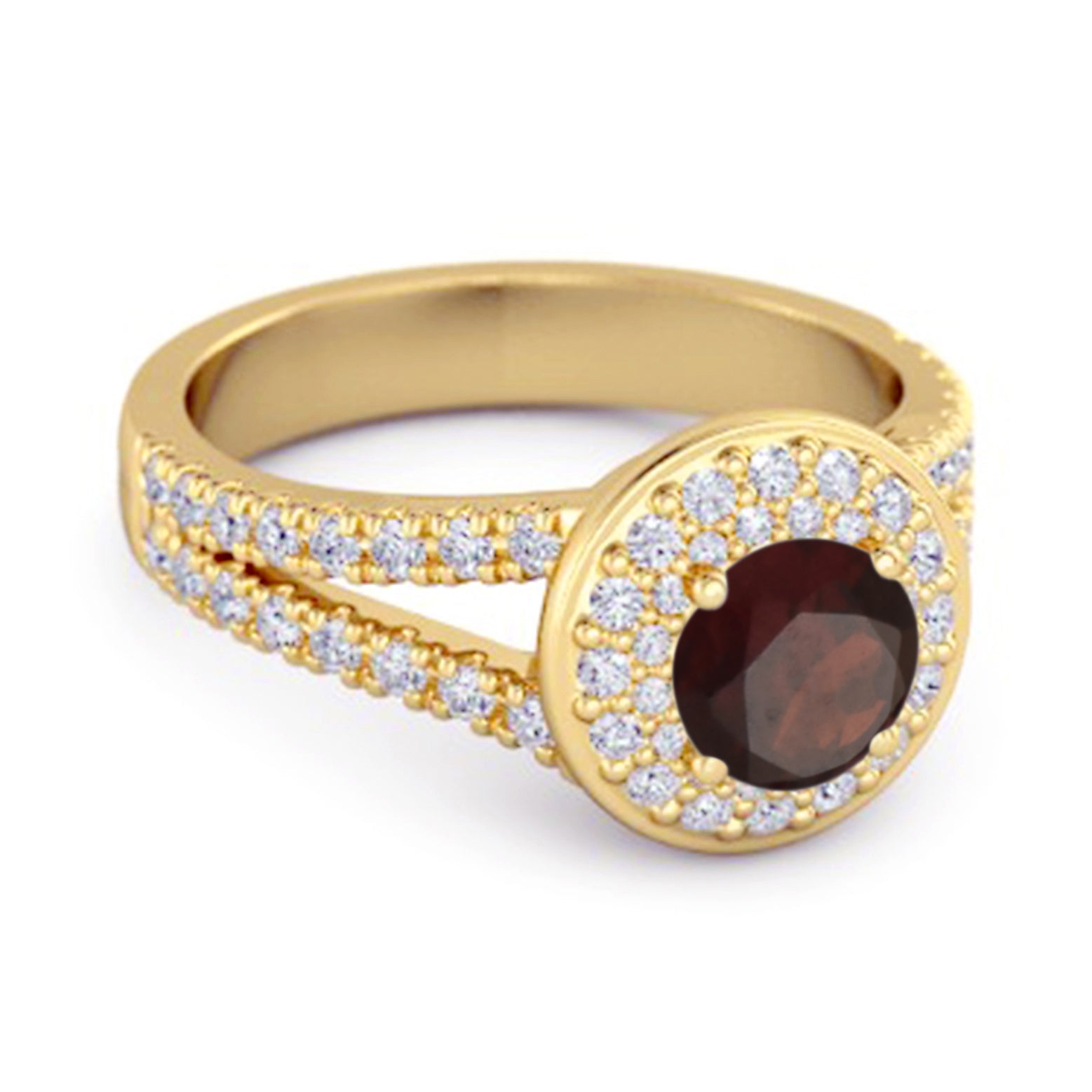 Garnet Double Halo Accents Ring – Sterling Silver