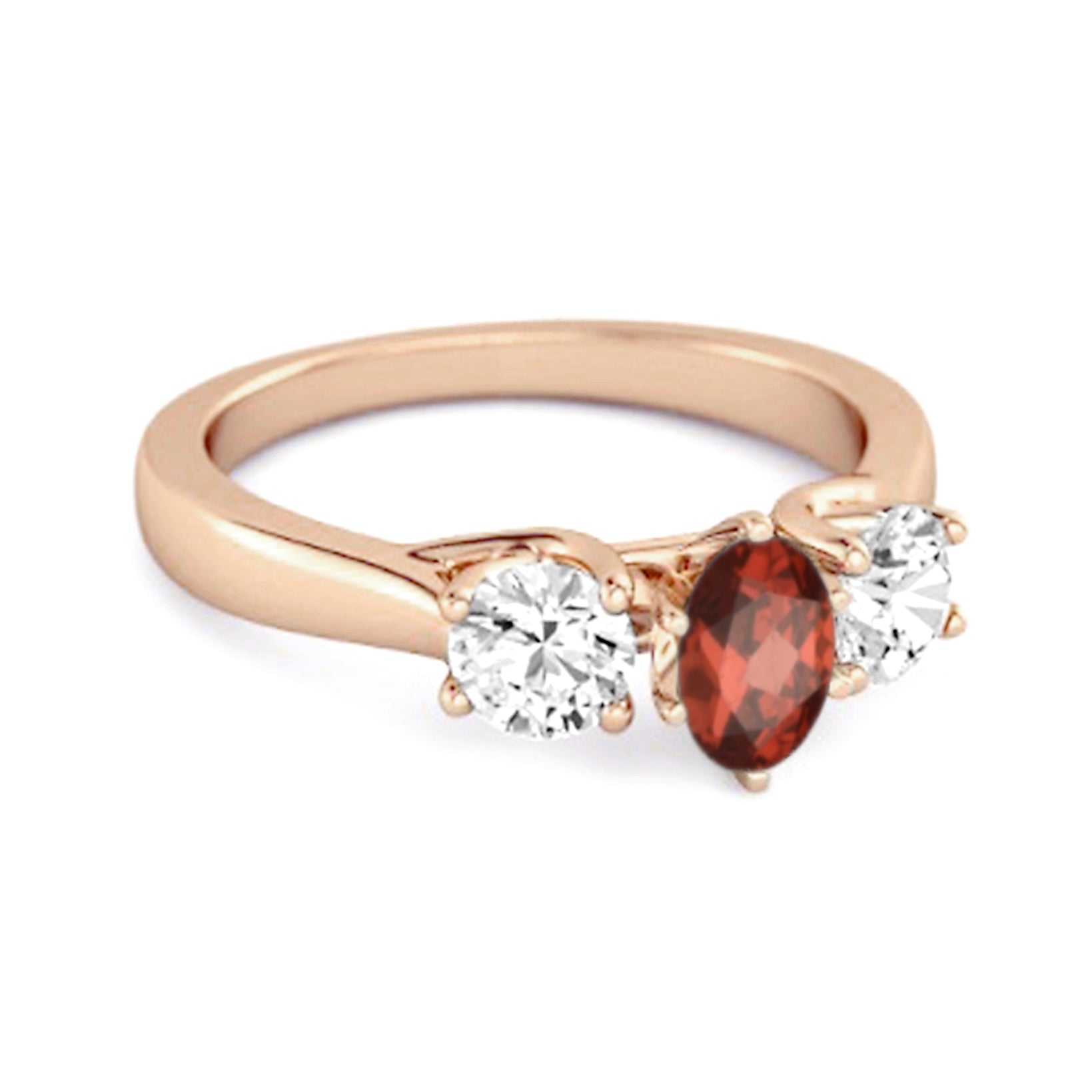 Three Stone Natural Garnet 925 Sterling Silver Engagement Ring