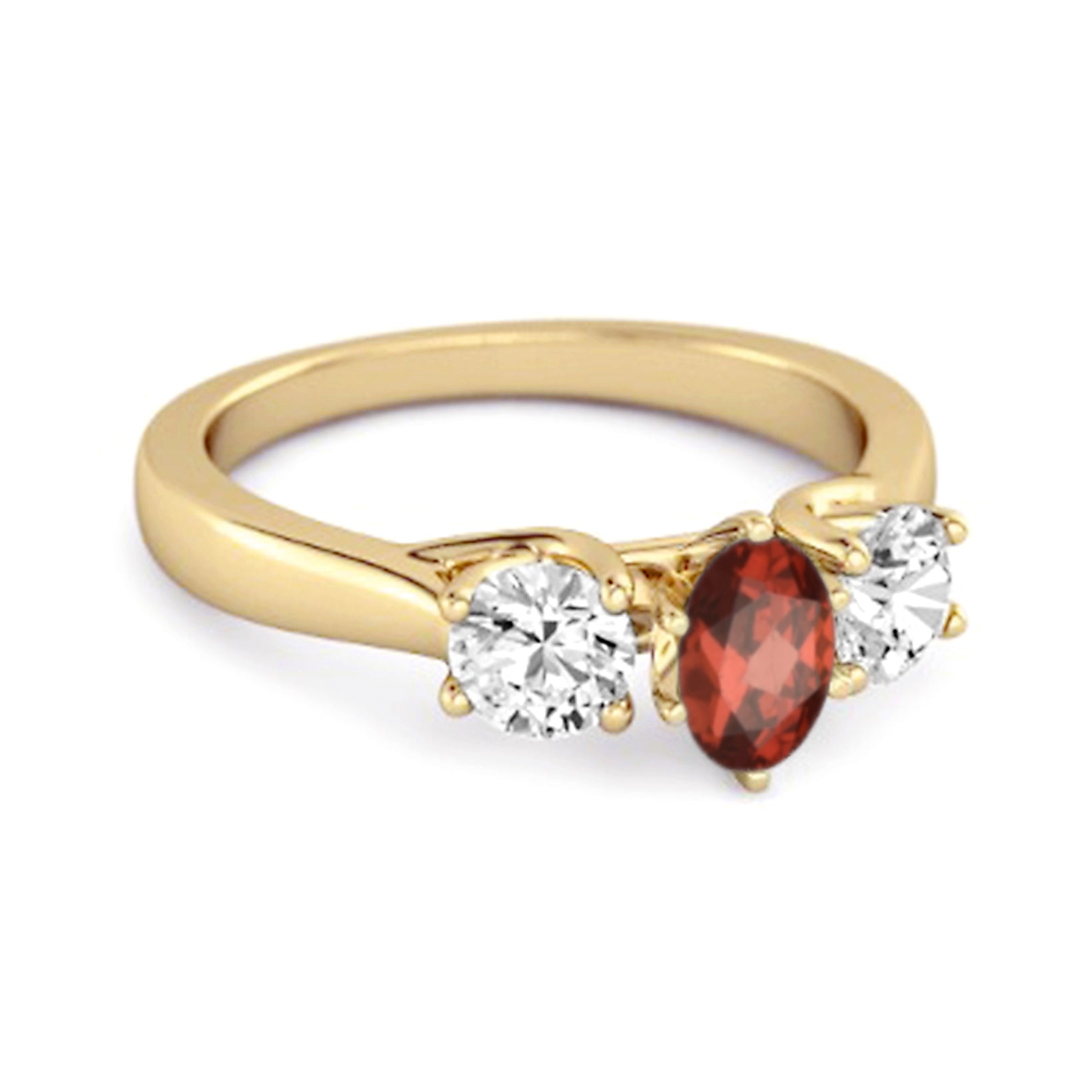 Three Stone Natural Garnet 925 Sterling Silver Engagement Ring