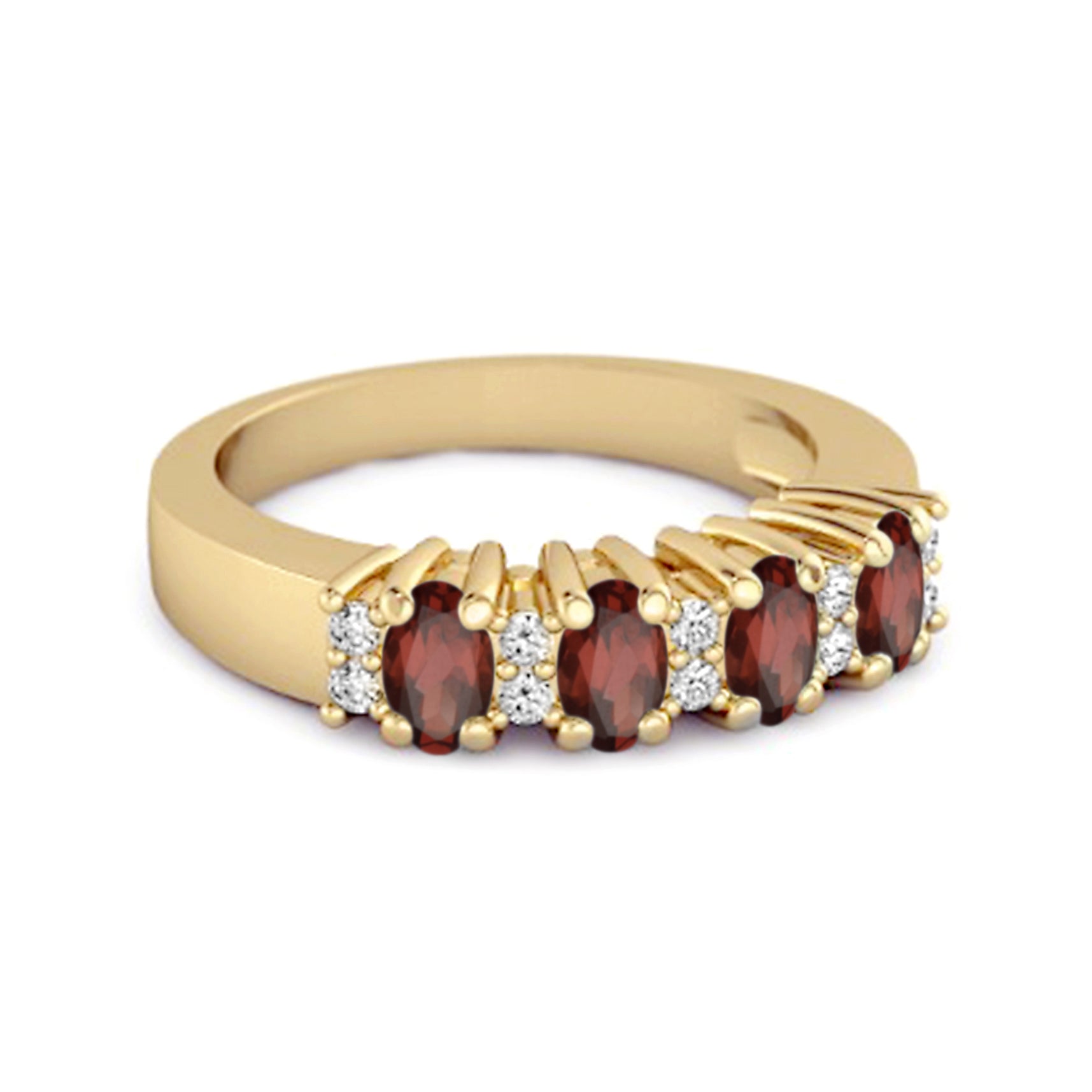 Garnet Oval Half Eternity Ring – Sterling Silver