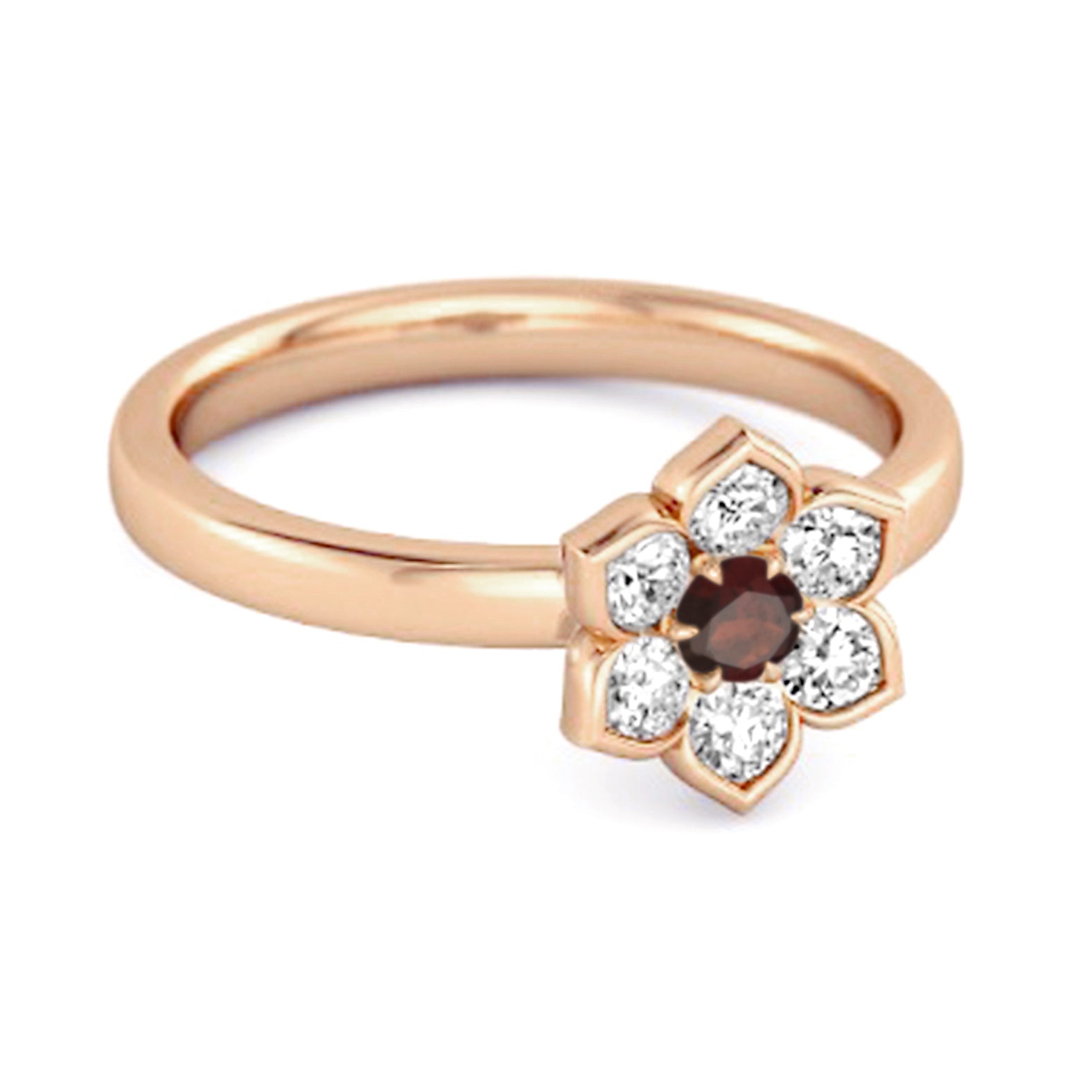 Anello di nozze da donna in argento sterling 925 con granato da 0,10 ct e fiore di margherita
