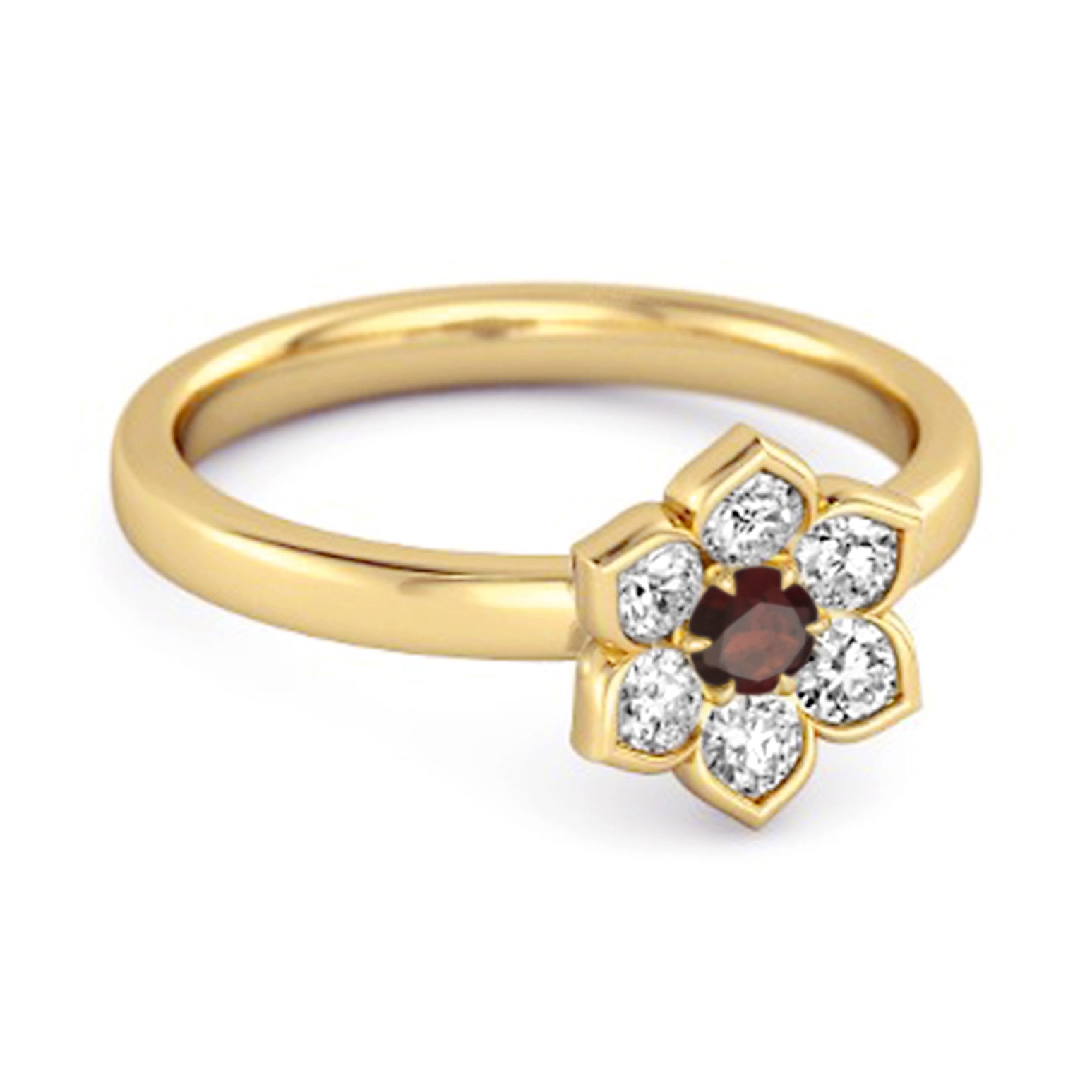 Anello di nozze da donna in argento sterling 925 con granato da 0,10 ct e fiore di margherita
