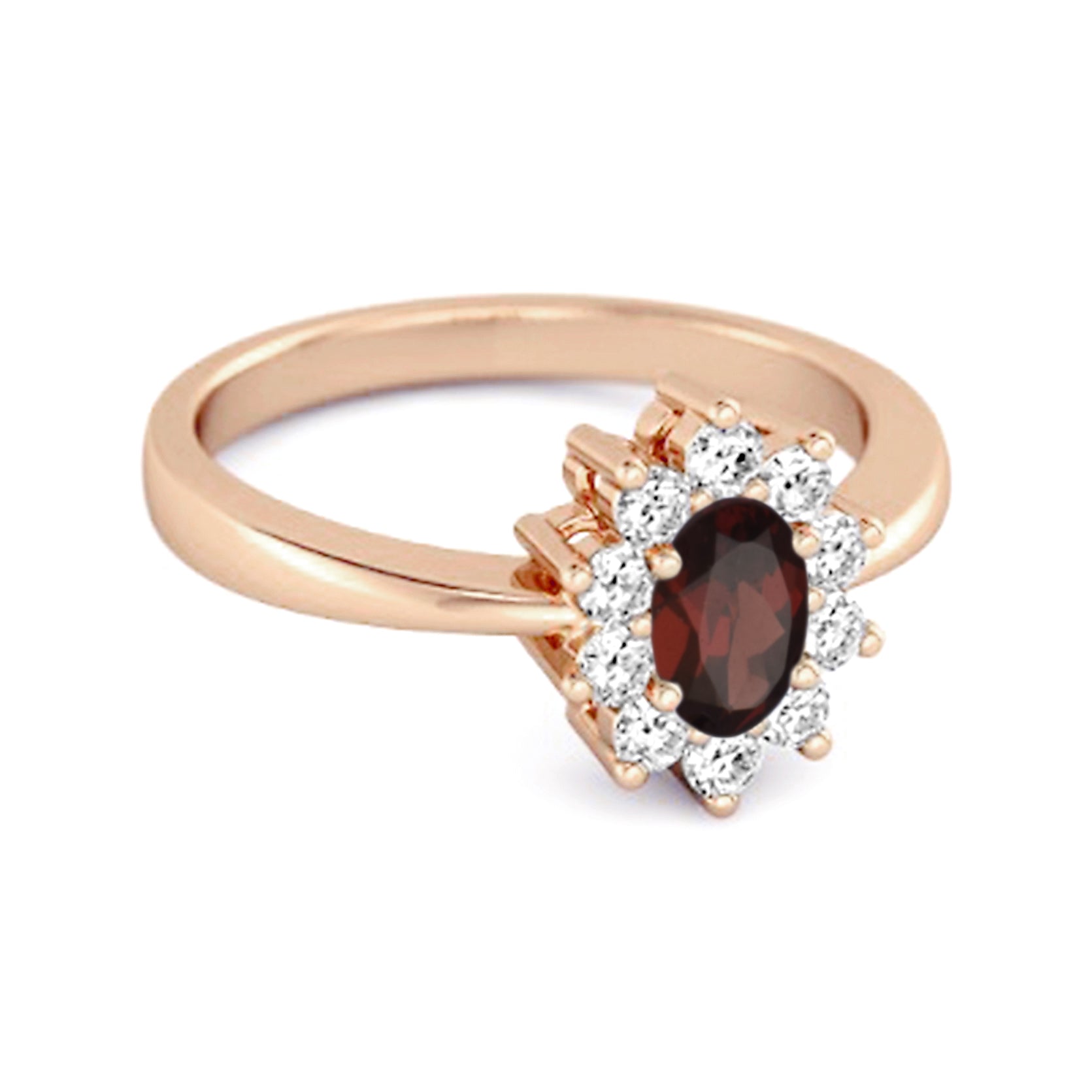 Anello solitario con alone in argento sterling 925 e granato da 1,50 ct