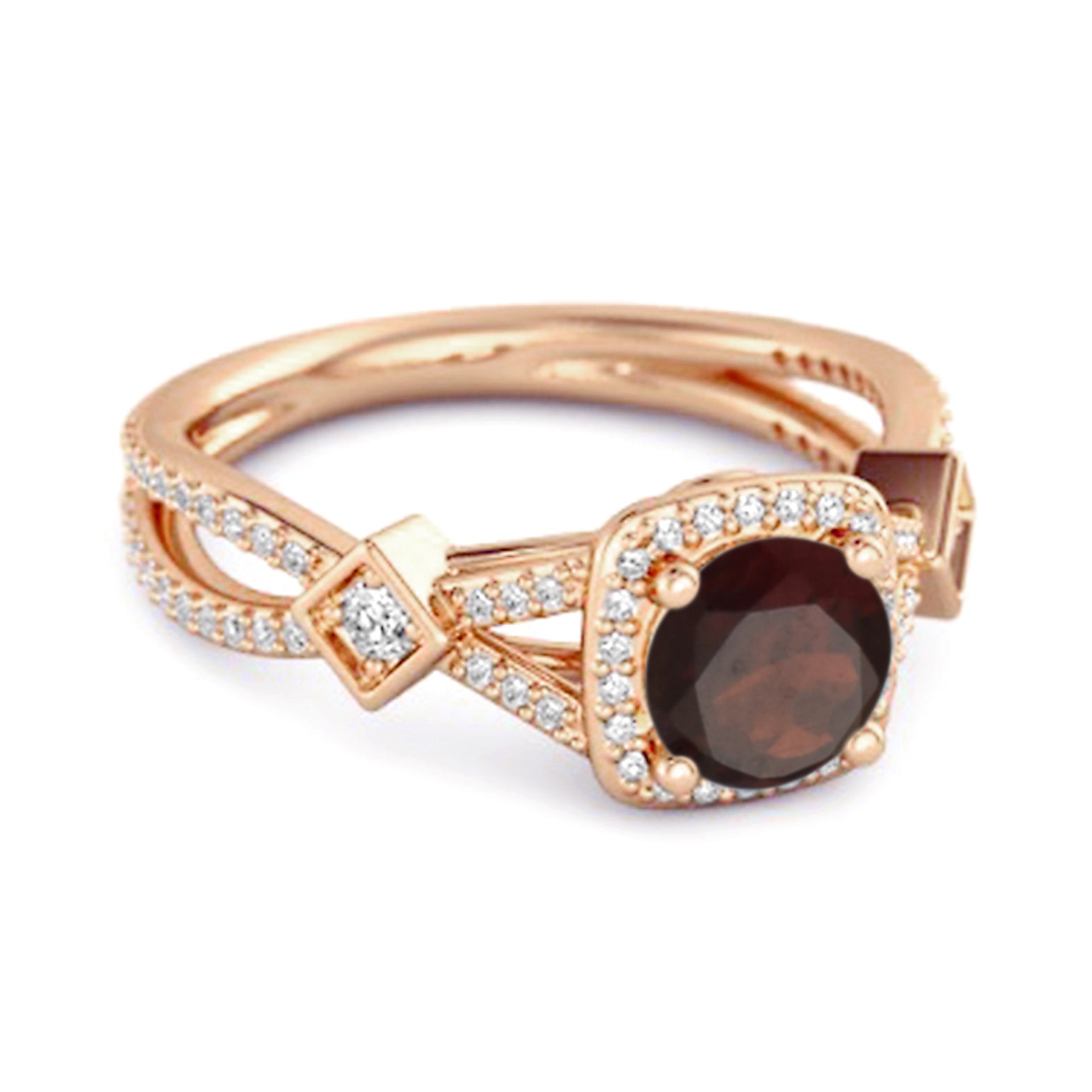 Garnet Vintage Halo Art Deco Ring - Sterling Silver