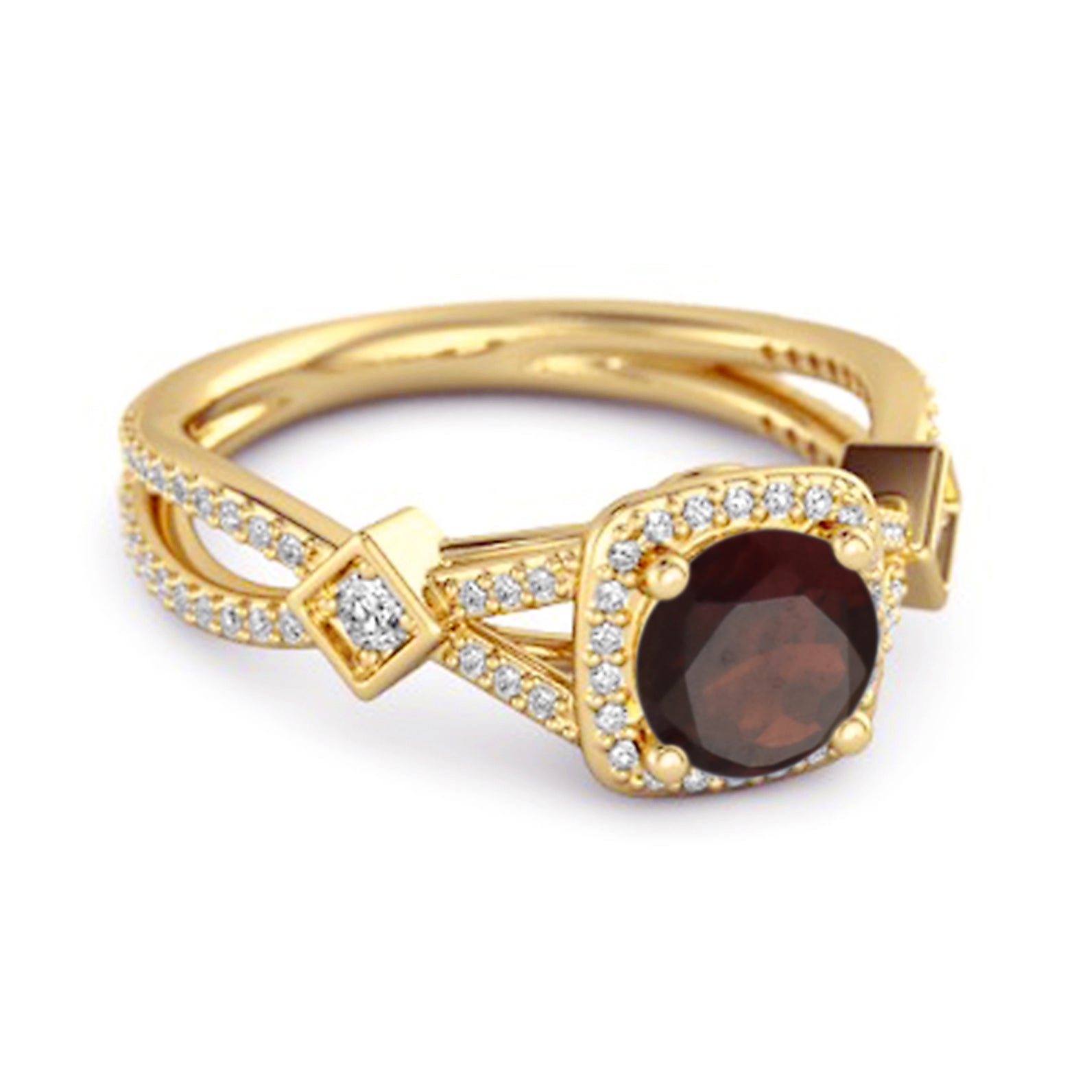 Garnet Vintage Halo Art Deco Ring - Sterling Silver
