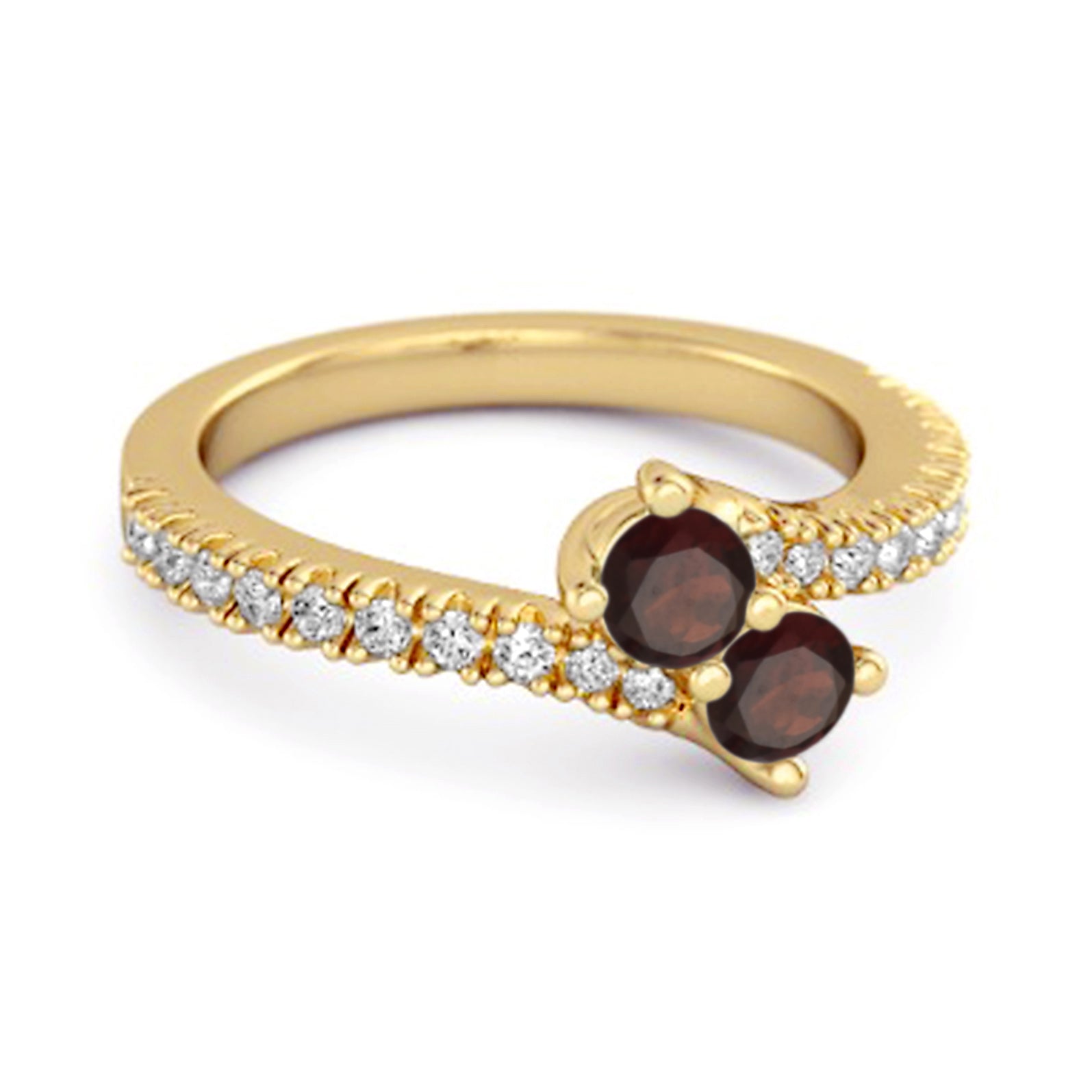 Garnet Twin Stone Pavé Bypass Ring - Sterling Silver