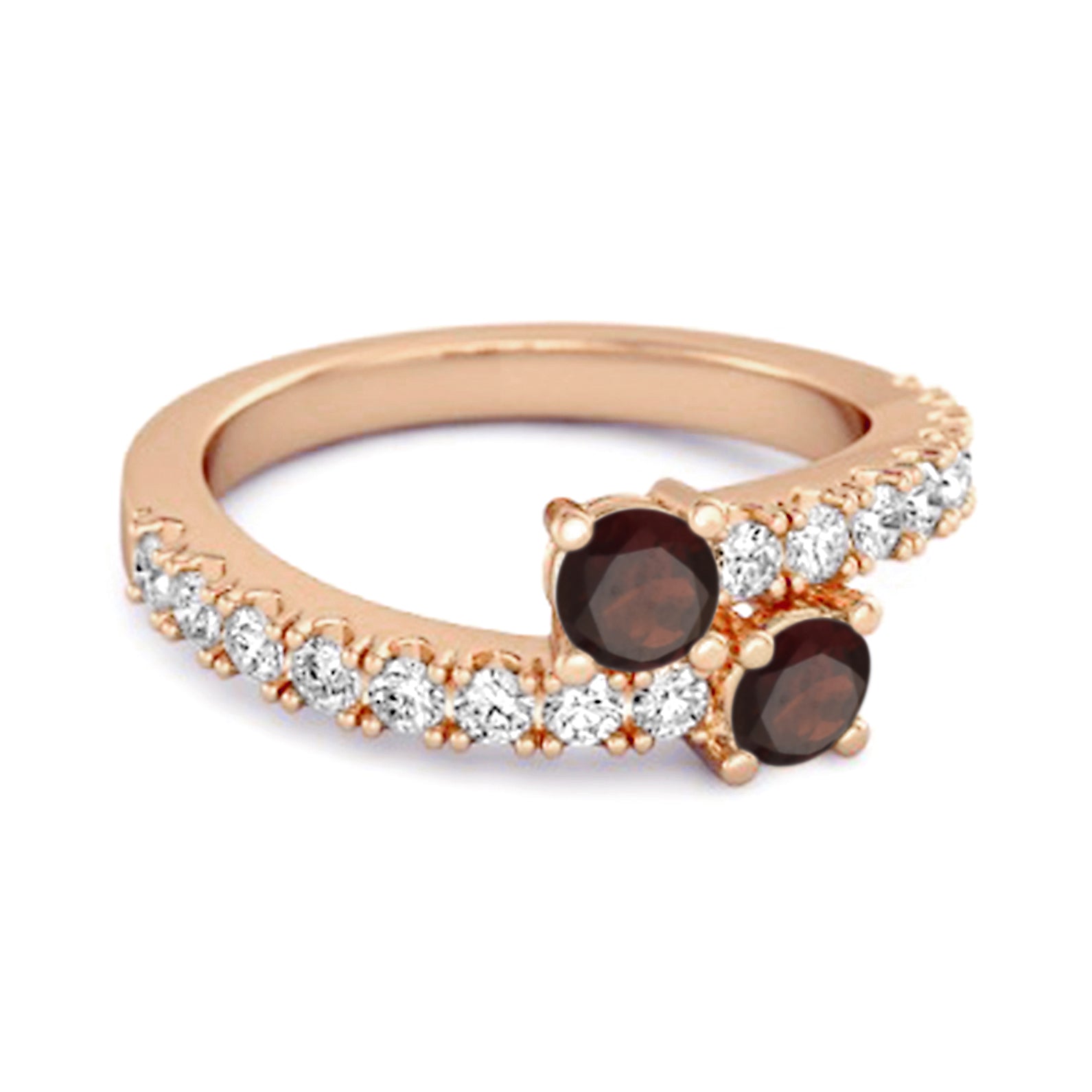Garnet Twin Stone with Accents Bypass Ring - Sterling Silver