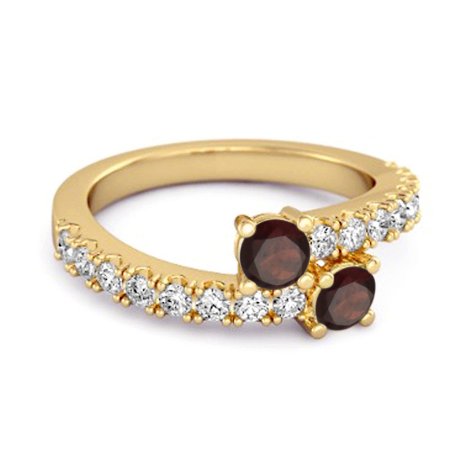 Garnet Twin Stone with Accents Bypass Ring - Sterling Silver